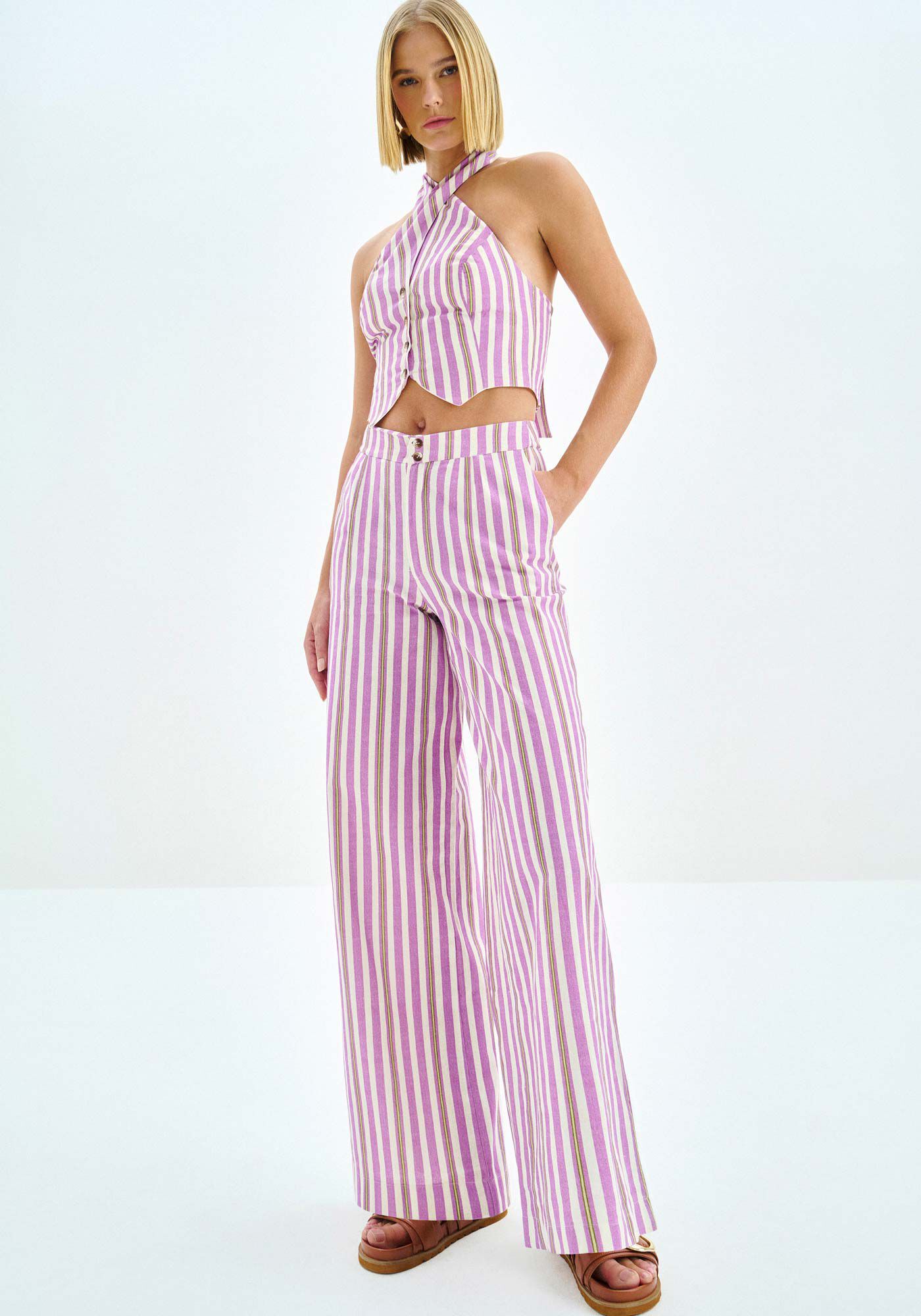 Cal&ccedil;a Pantalona em Linho Estampada, , large.