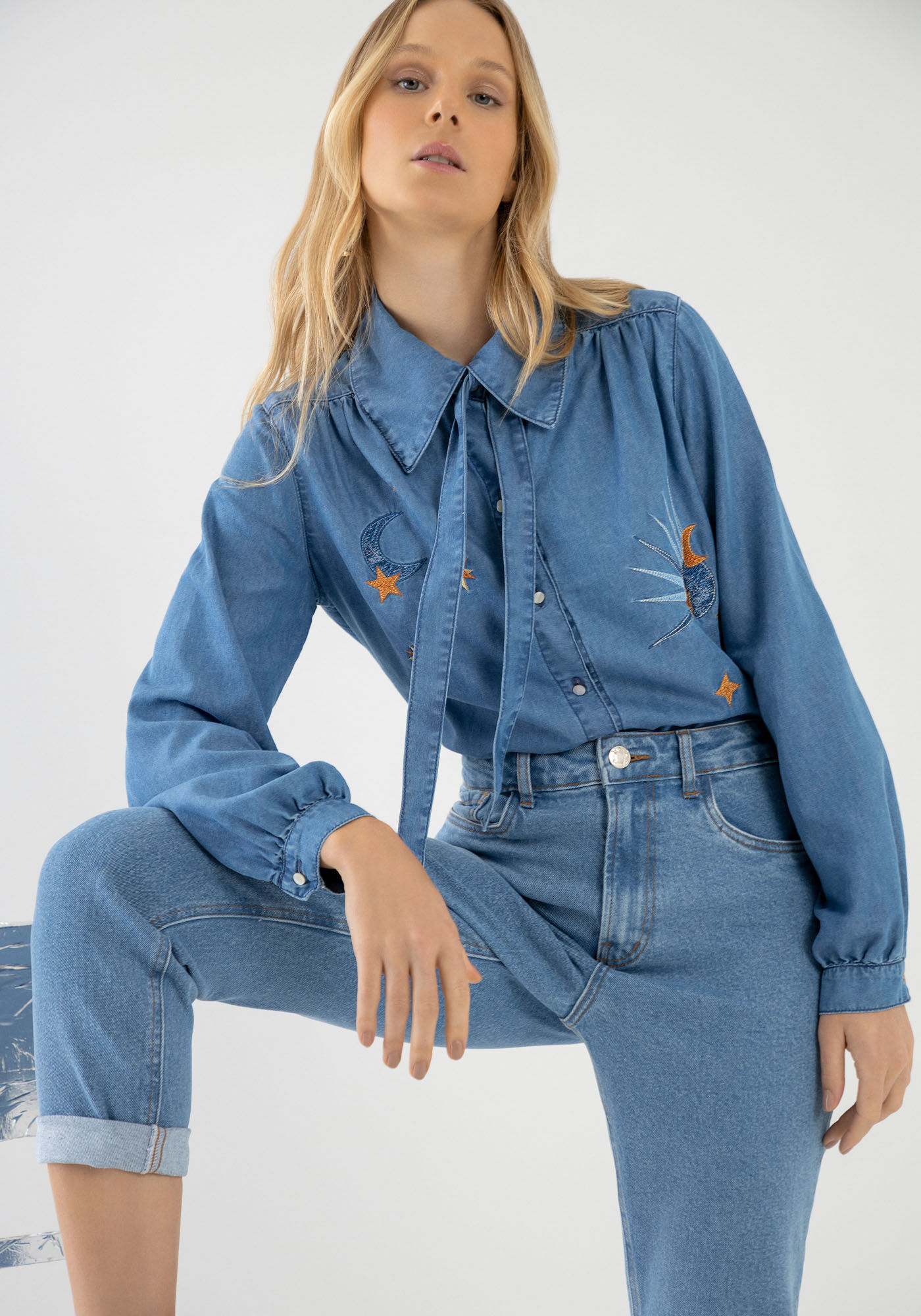 Camisa sale jeans longa