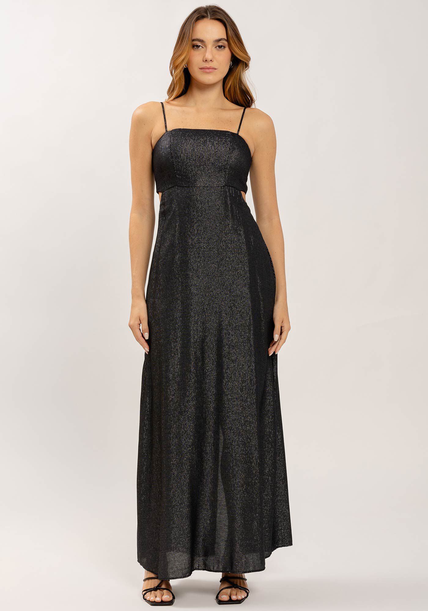 Vestido Longo Decote Reto com Bolsos, , large.