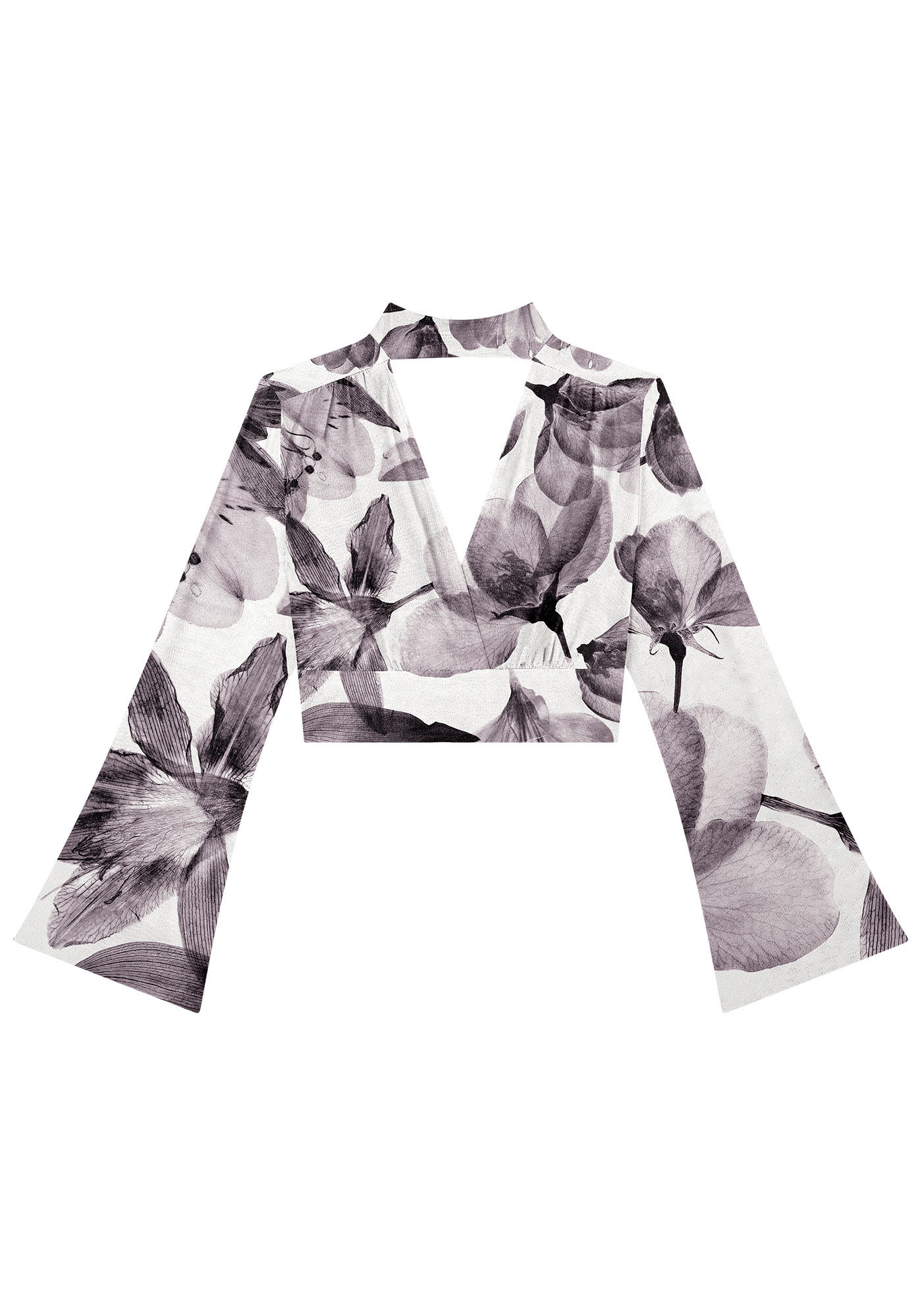 Blusa Cropped Manga Longa Flare com Cut Gola, , large.