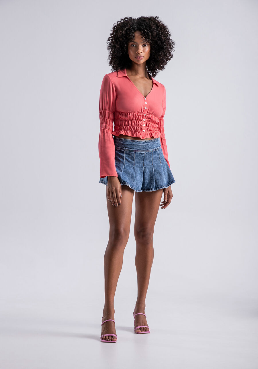 Blusa Manga Longa em Viscose com Franzidos, . Blusa Manga Longa em Viscose com Franzidos, , large.