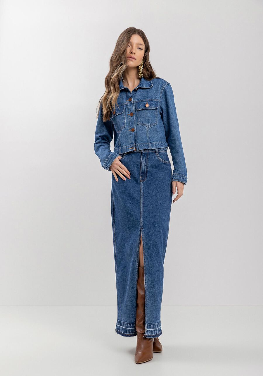 Jaqueta Jeans Curta Com Bolsos E Lapelas Frontais, . Jaqueta Jeans Curta Com Bolsos E Lapelas Frontais, , large.