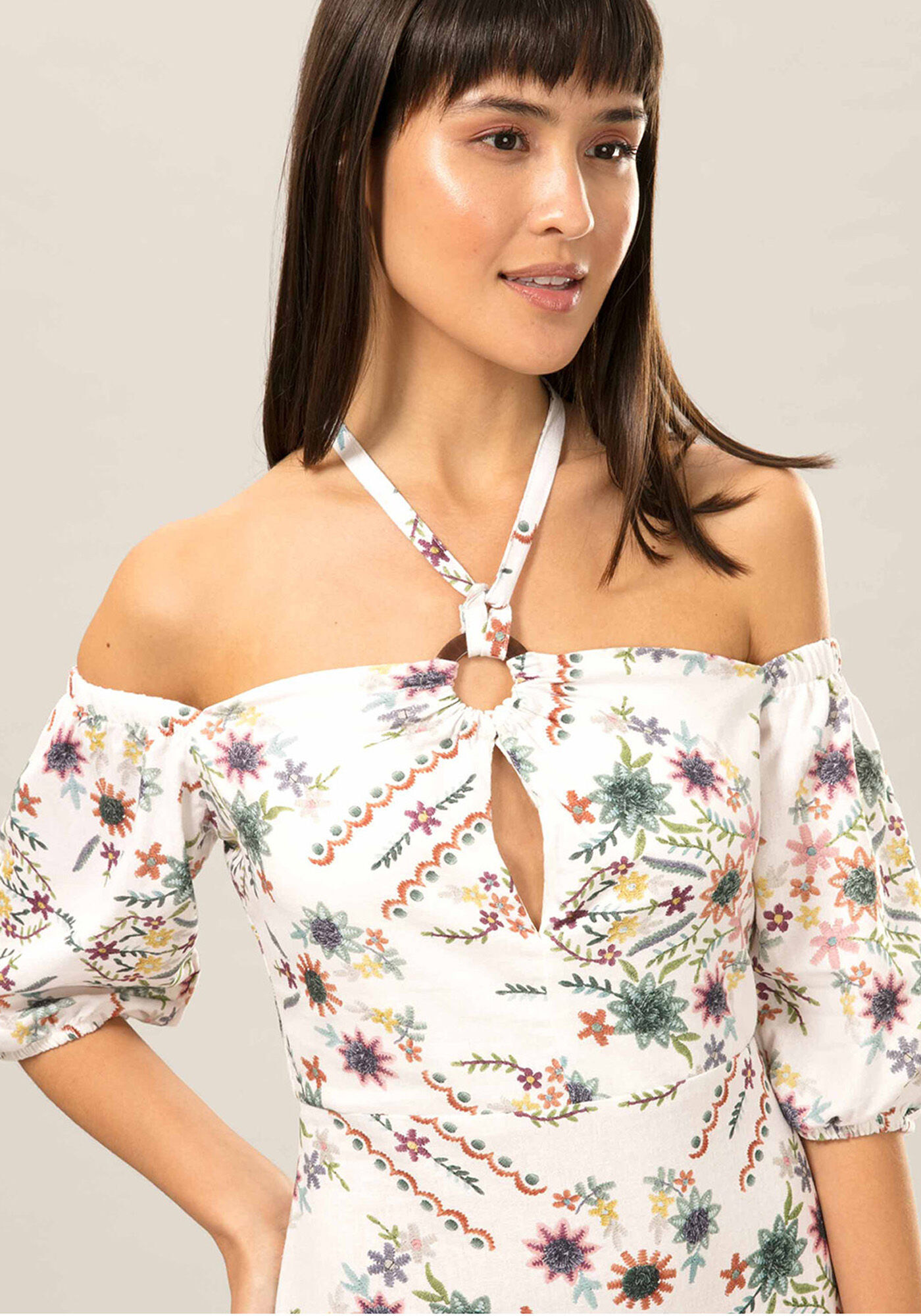 Vestido M&iacute;di Em Linho  Estampa, , large.