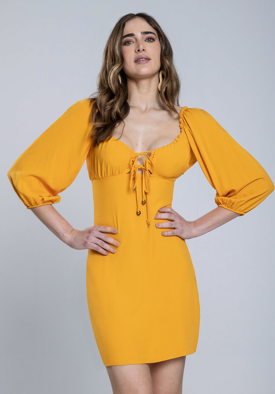Vestido Manga 3/4 Amarração e Decote, . Vestido Manga 3/4 Amarração e Decote, , large.