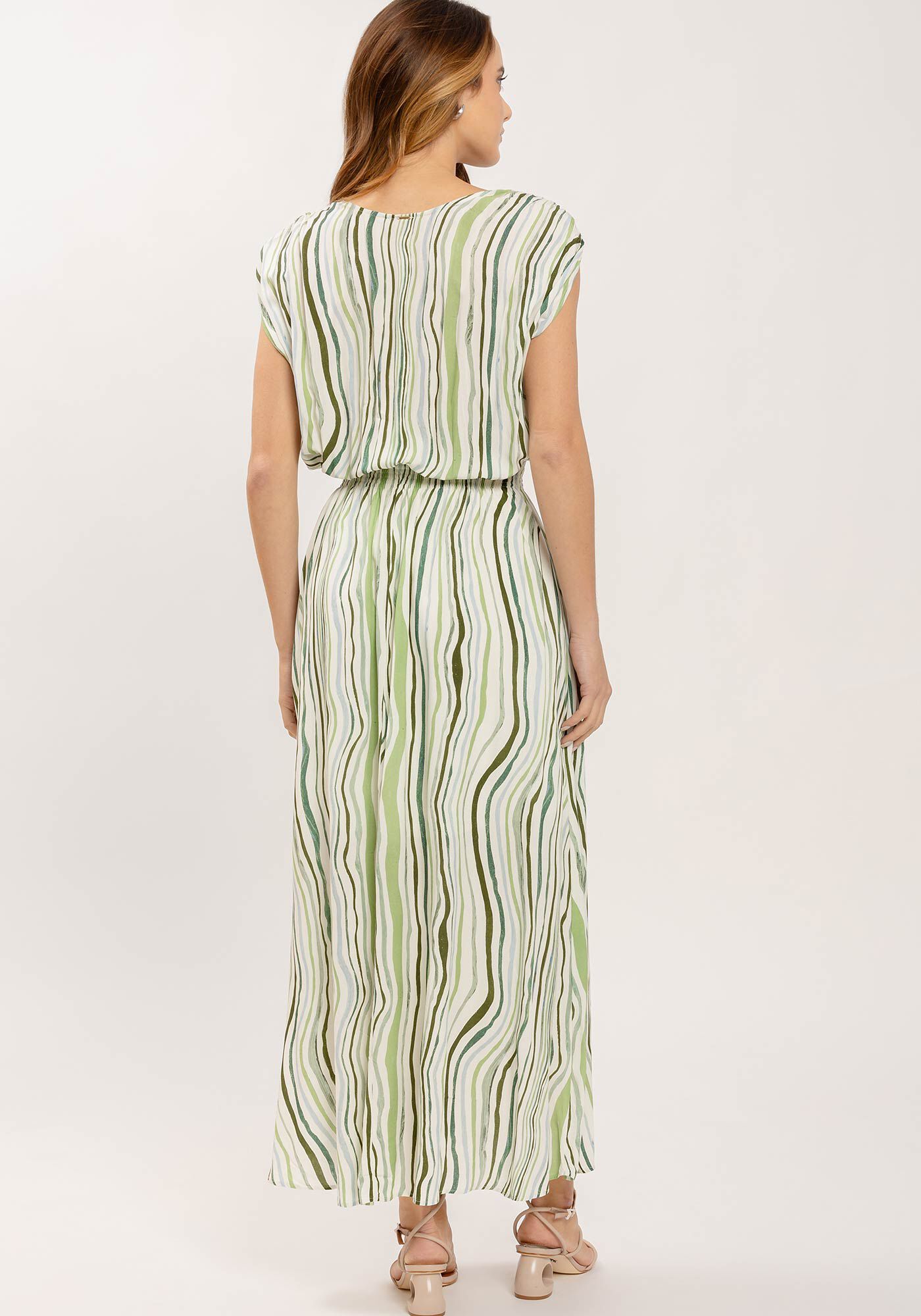 Vestido Midi Estampado em Viscose com El&aacute;stico, , large.