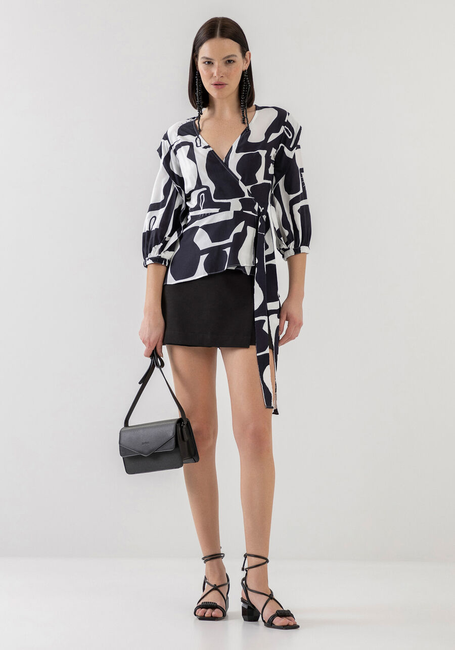 Blusa Transpassada Estampada com Recorte Ombros, . Blusa Transpassada Estampada com Recorte Ombros, , large.