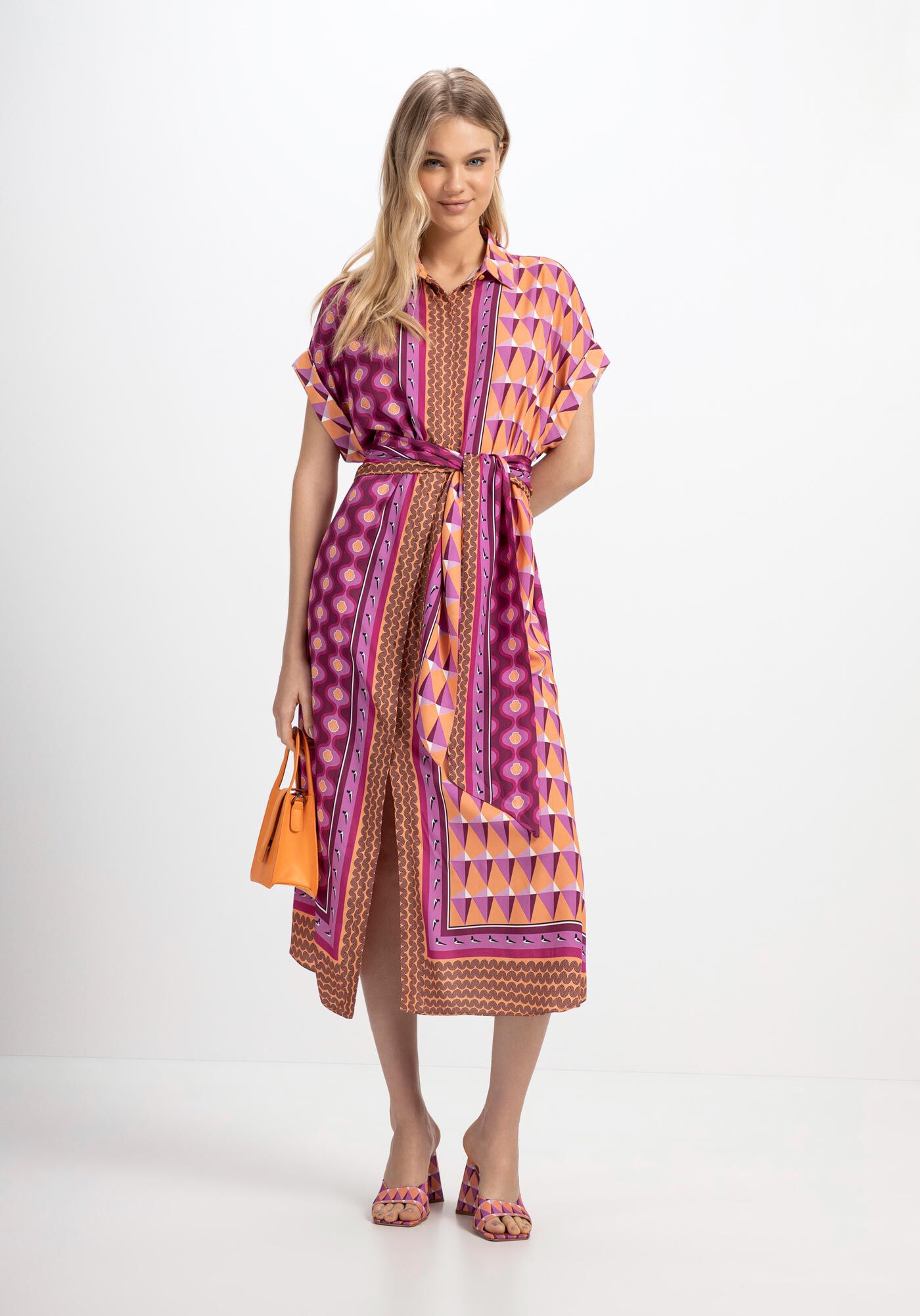 Vestido Midi Chemise Estampado com Cinto, ICEBERG, large.