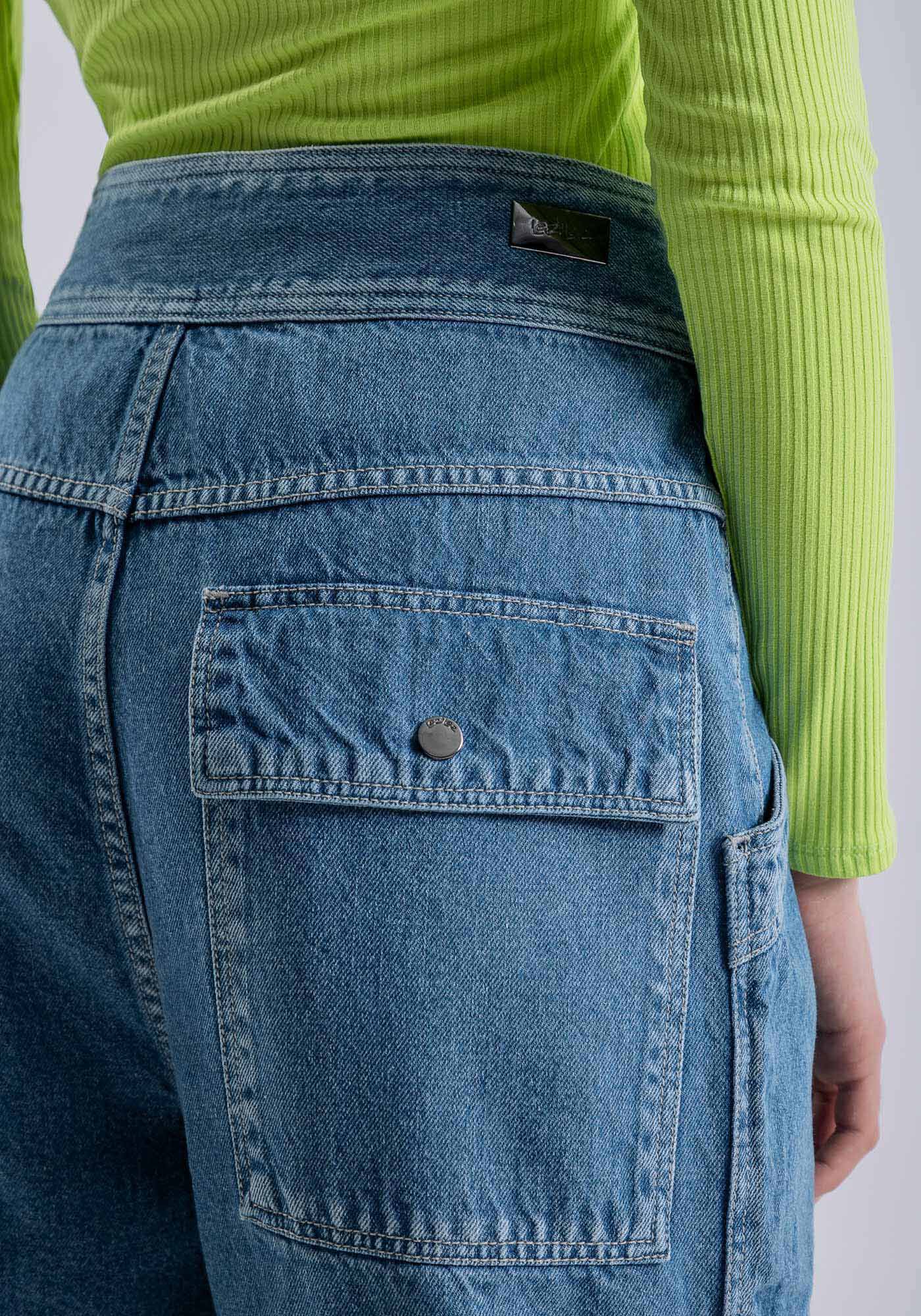 Cal&ccedil;a Jeans Slouchy com Bolsos, JEANS, large.