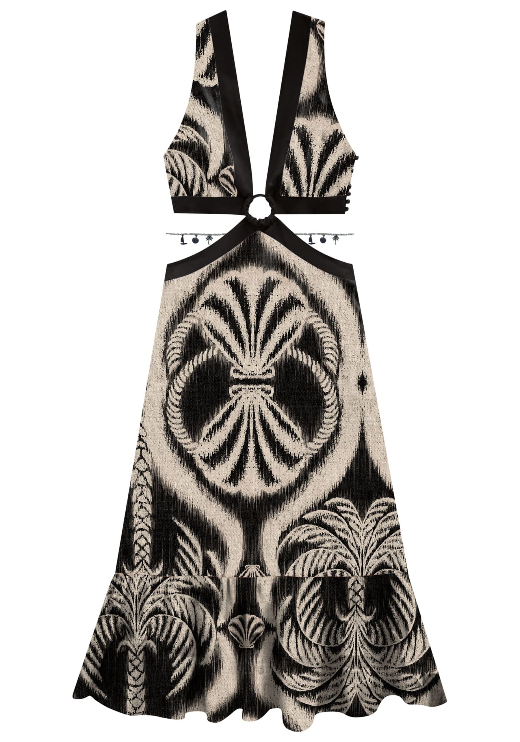 Vestido Longo Viscose com Cut Out e Corrente, . Vestido Longo Viscose com Cut Out e Corrente, , large.