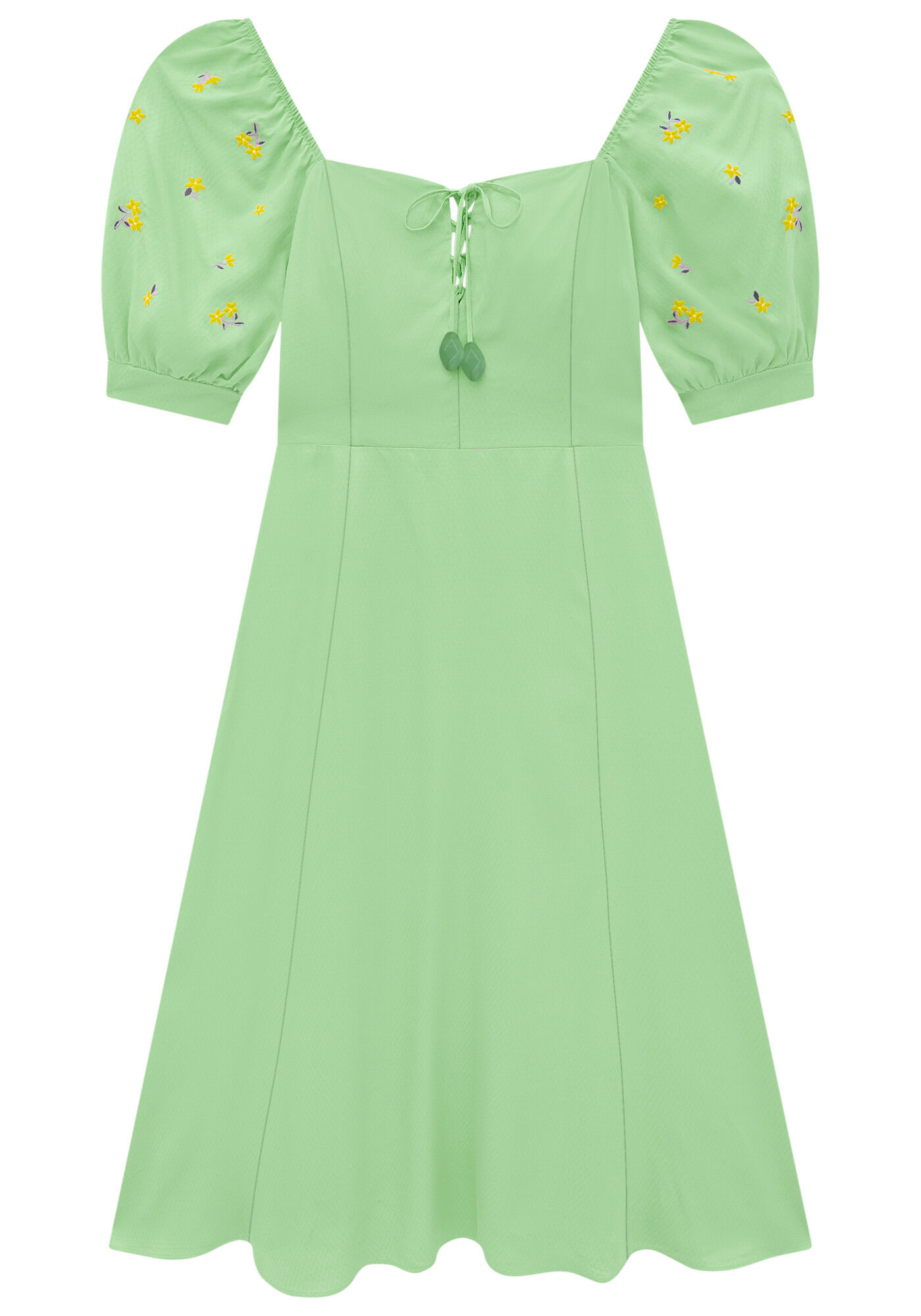 Vestido Midi com Manga Bufante Bordada, VERDE PORTULACA, large.