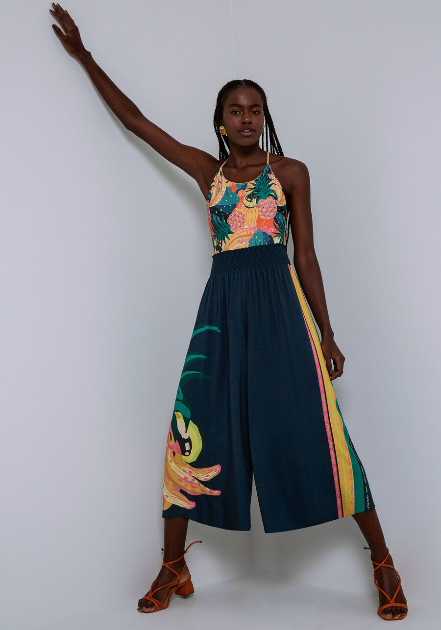 Calça Pantacourt em Viscose com Estampa, . Calça Pantacourt em Viscose com Estampa, , large.