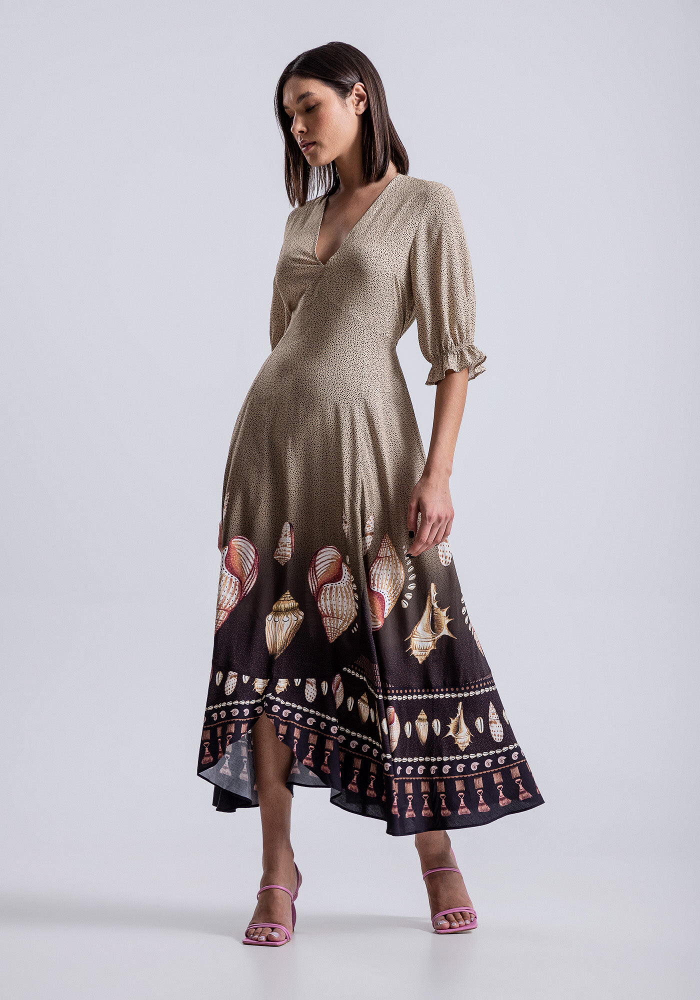 Vestido Midi Estampado em Viscose com Amarra&ccedil;&atilde;o, , large.