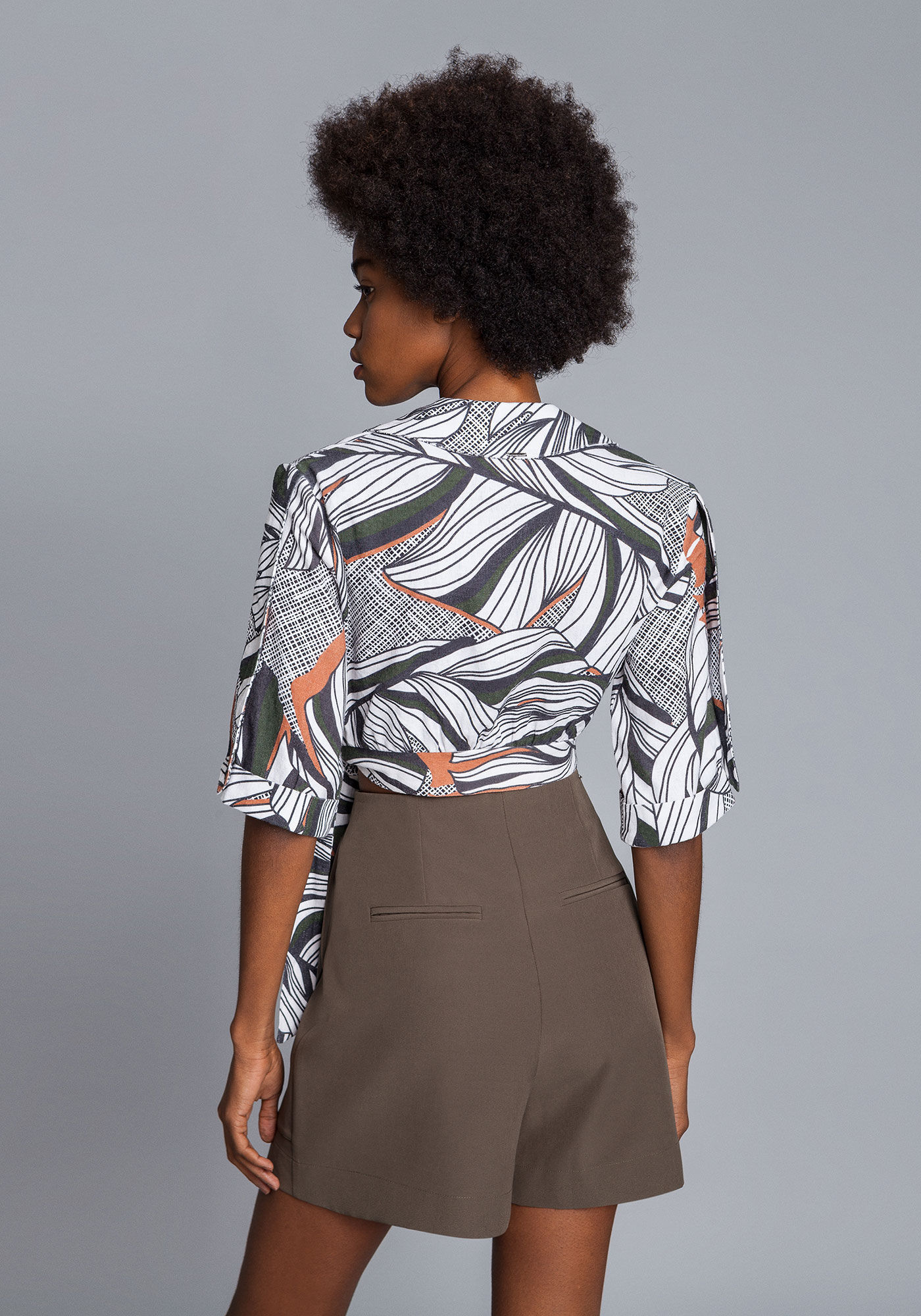 Blusa Cropped Linho Estampa, , large.