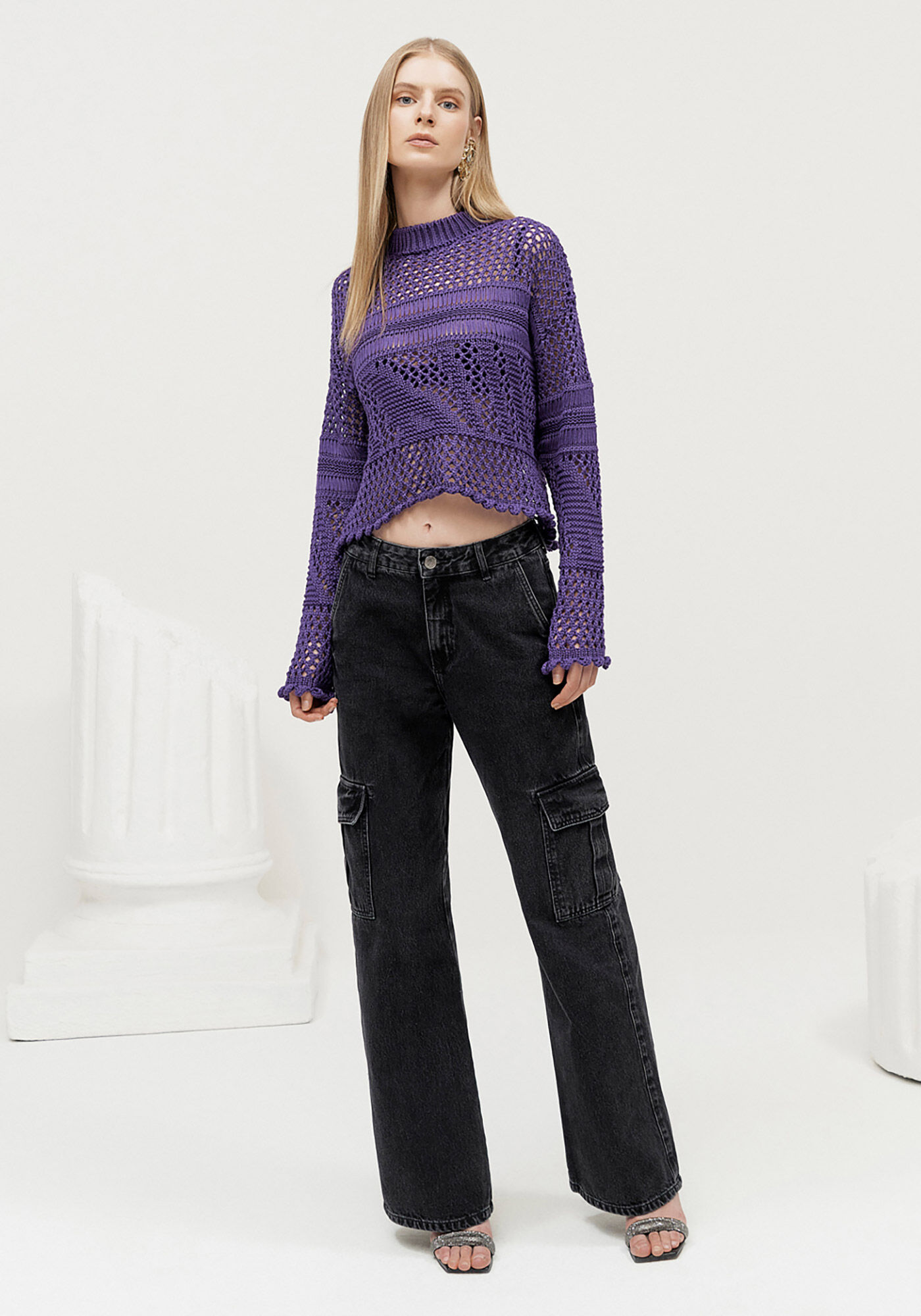 Blus&atilde;o em Tric&ocirc; Vazado com Detalhes Trama, , large.