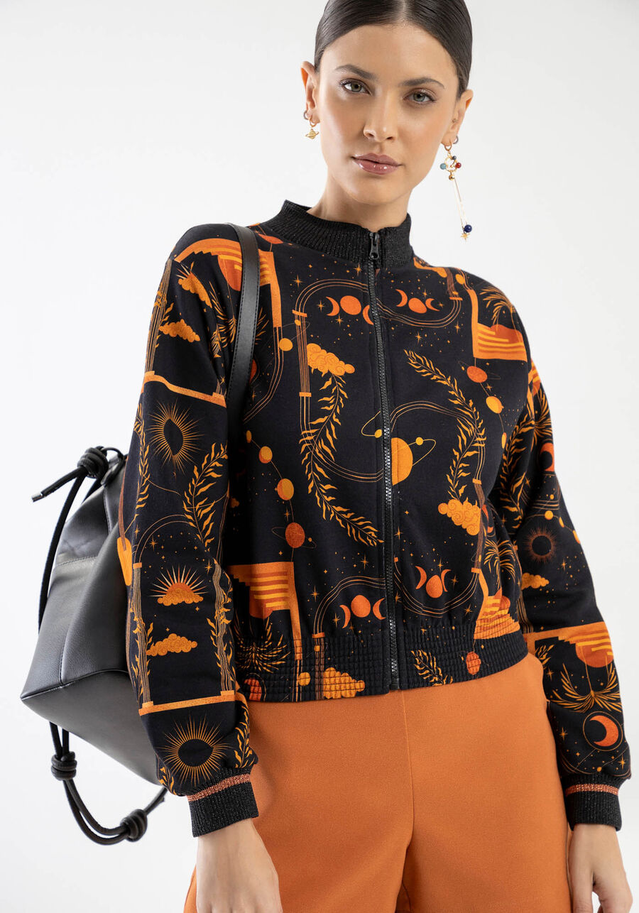 Jaqueta Bomber em Moletom Estampada, . Jaqueta Bomber em Moletom Estampada, , large.