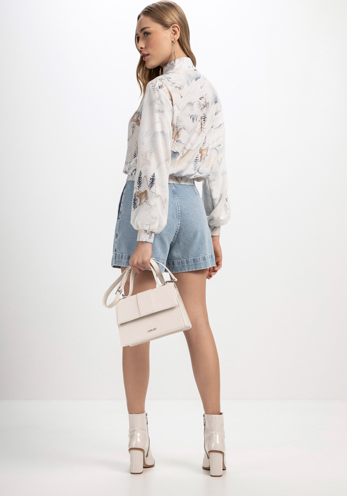 Jaqueta Estampada em Viscose com Manga Tela, FOX, large.