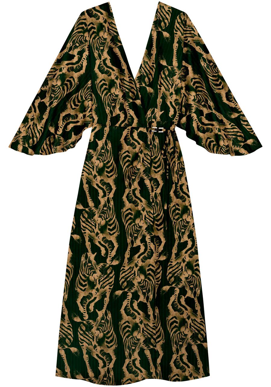 Vestido Chá Estampado Com Mangas Amplas E Enfeite, . Vestido Chá Estampado Com Mangas Amplas E Enfeite, , large.