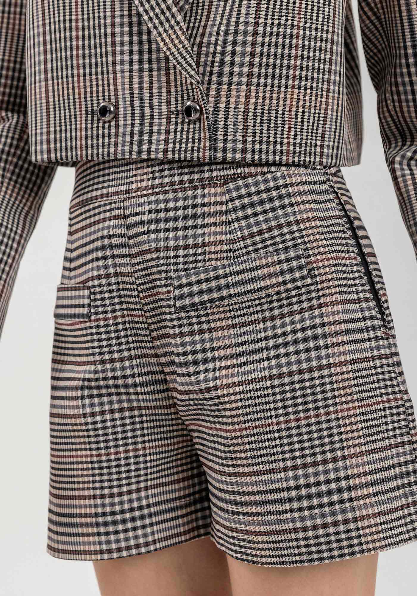 Shorts Curto Xadrez Evas&ecirc; Com Cintura M&eacute;dia, BEGE CENTURY, large.