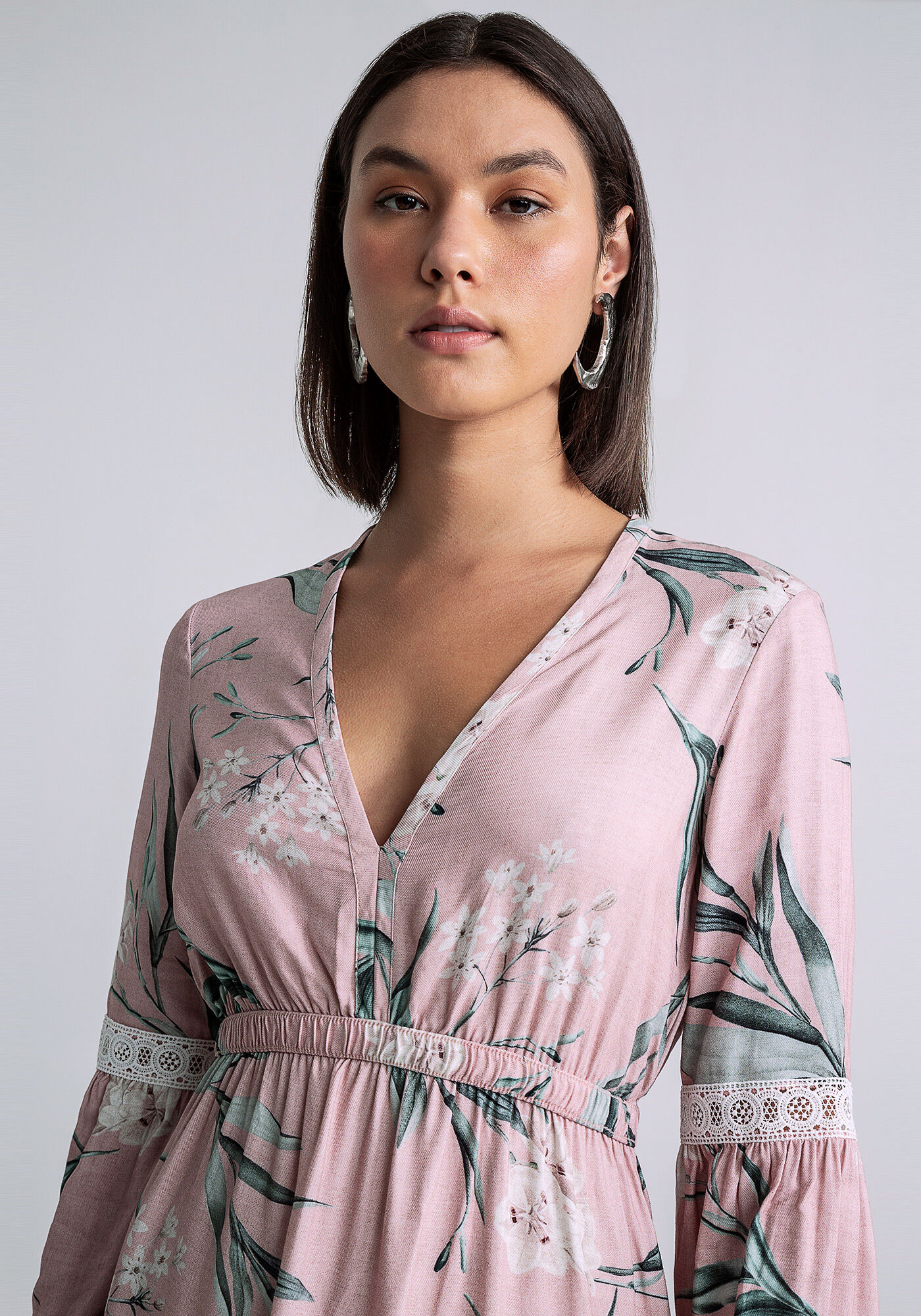 Vestido Estampado Detalhe Mangas, , large.