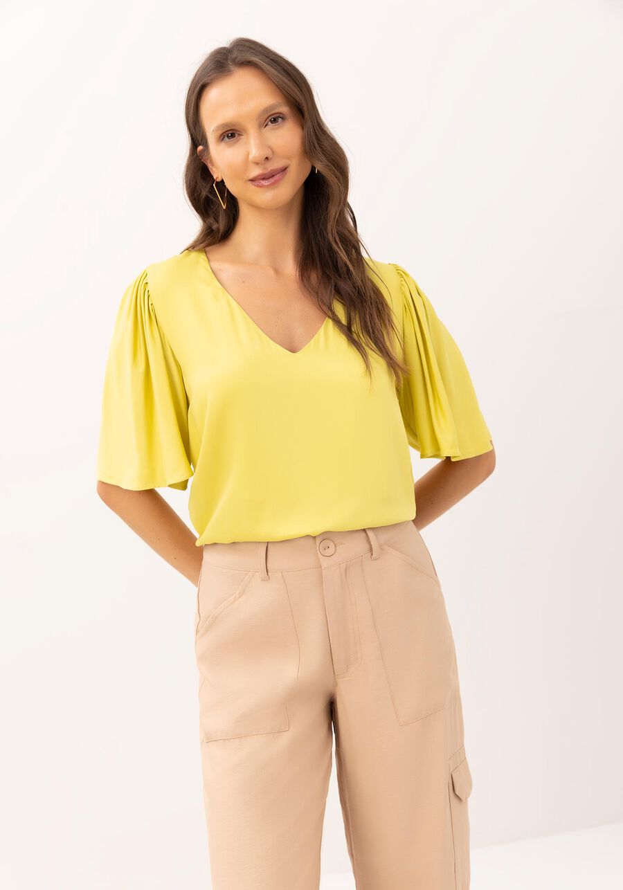 Blusa Manga Flare Ampla com Decote V, . Blusa Manga Flare Ampla com Decote V, , large.