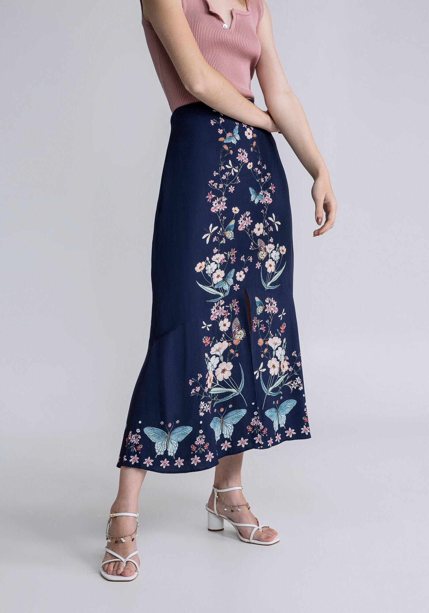 Saia Midi Cintura Alta Fenda, LIBERDADE, large.