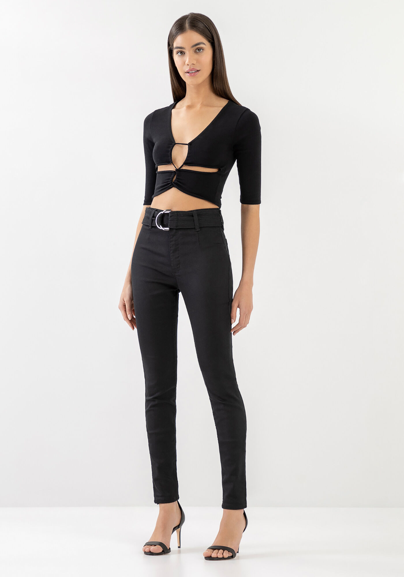 Cal&ccedil;a Jeans Jegging Ever Black com Cinto, PRETO REATIVO, large.