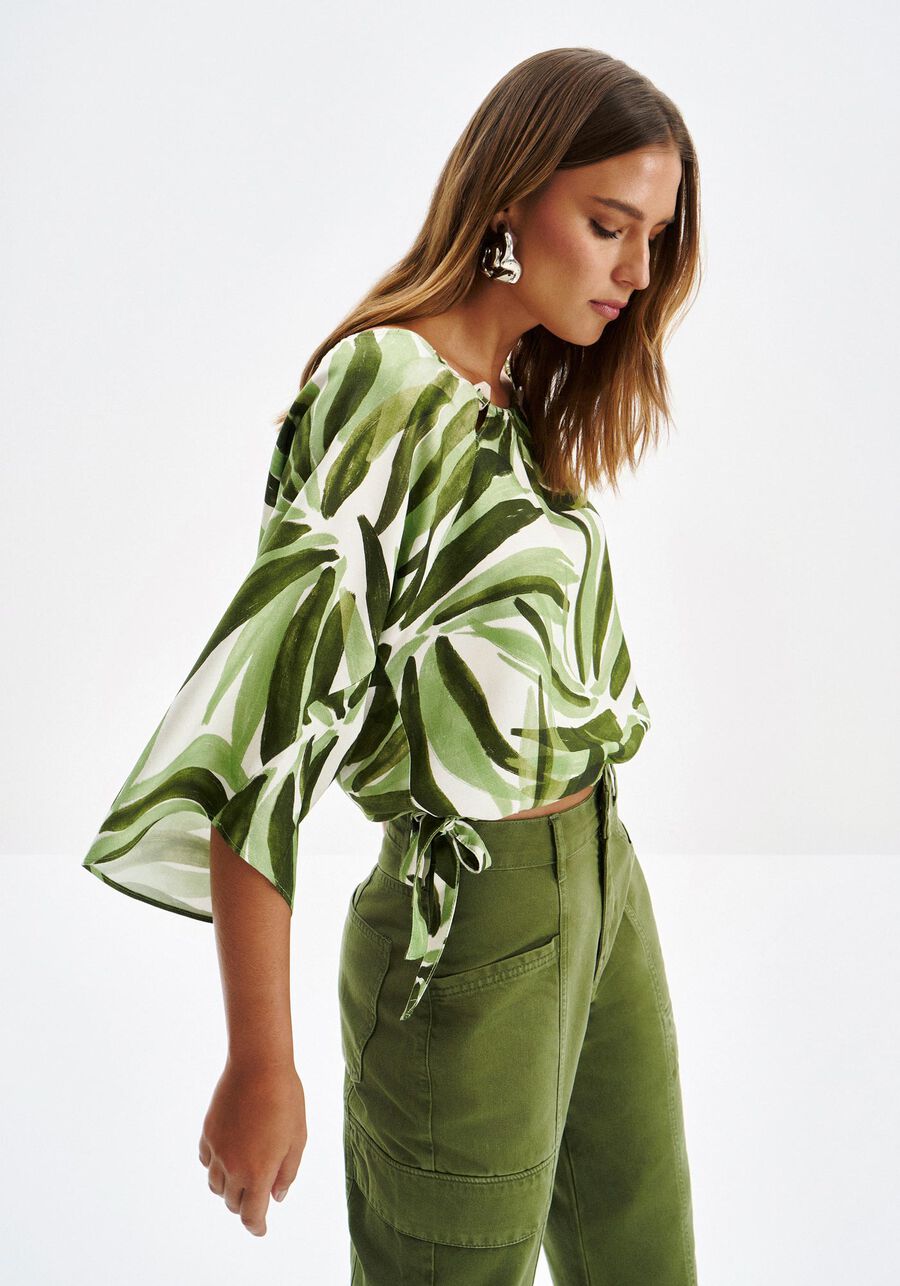 Blusa Manga 3/4 em Viscose com Amarração, . Blusa Manga 3/4 em Viscose com Amarração, , large.