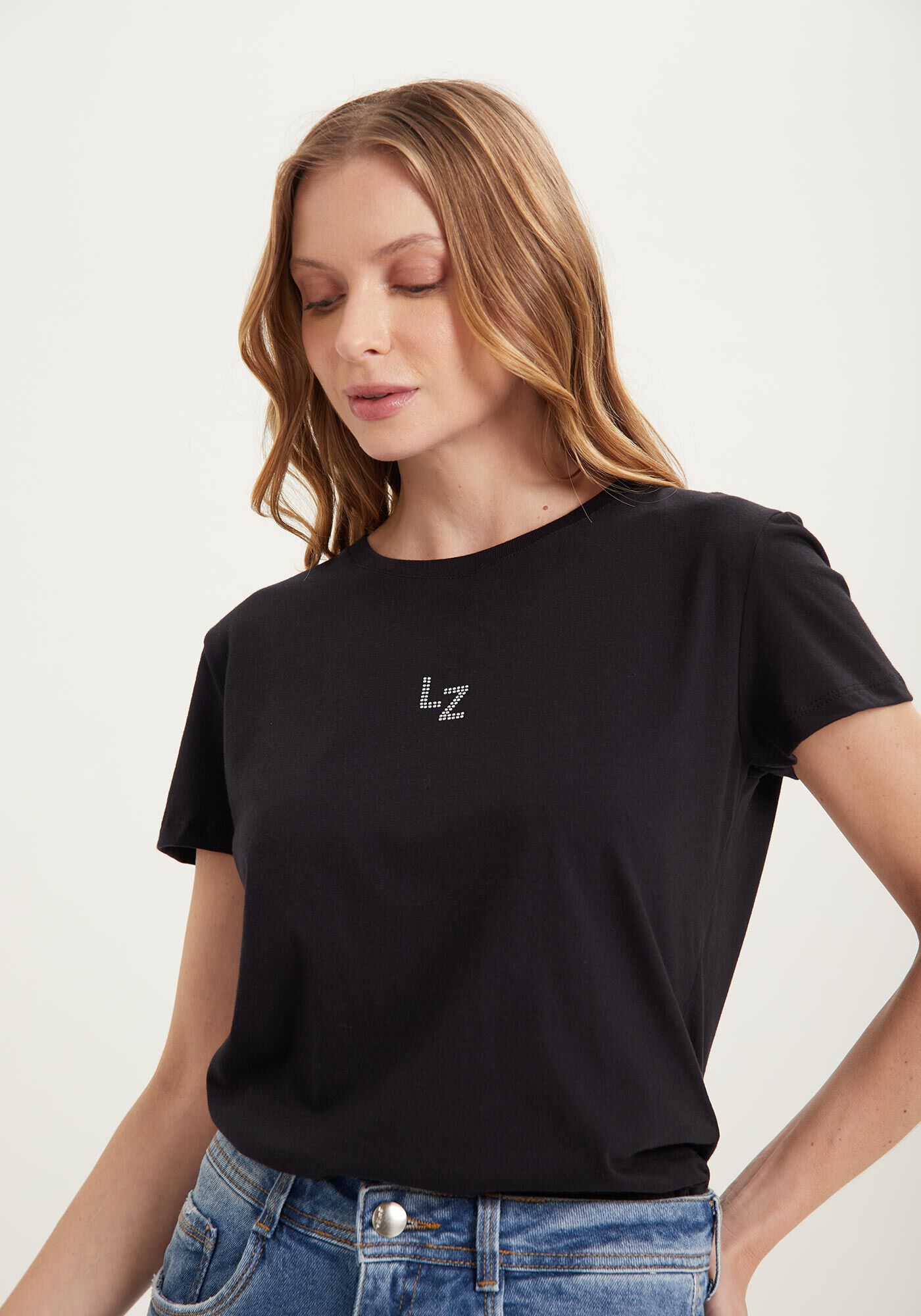 Blusa T-shirt De Mangas Curtas Em Algod&atilde;o Com Assinatura, , large.