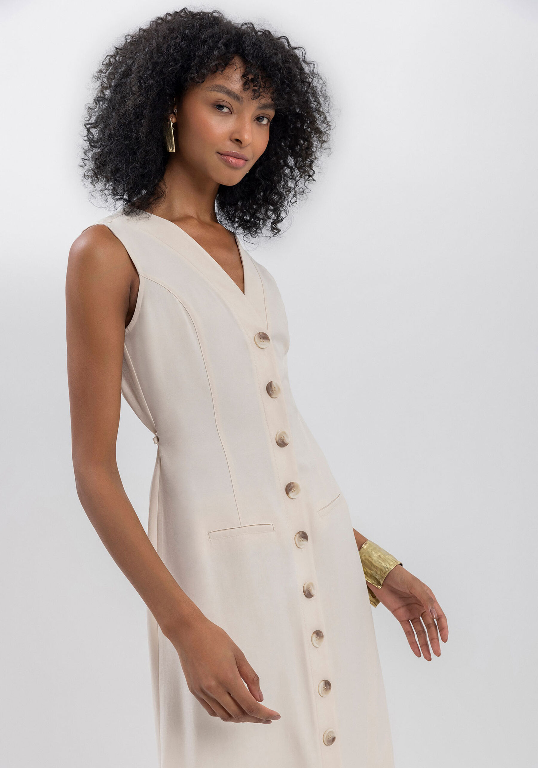 Vestido Midi Chá Em Alfaiataria Com Amarração Na Cintura, . Vestido Midi Chá Em Alfaiataria Com Amarração Na Cintura, , large.