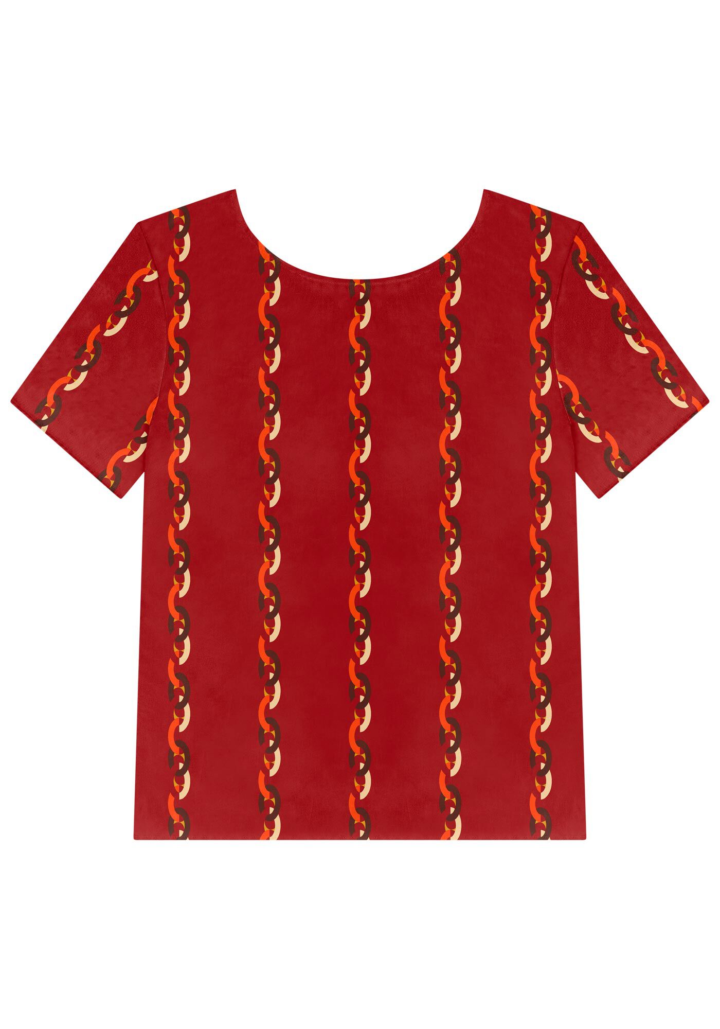 Blusa B&aacute;sica Estampada Em Viscose Com Mangas Curtas, , large.