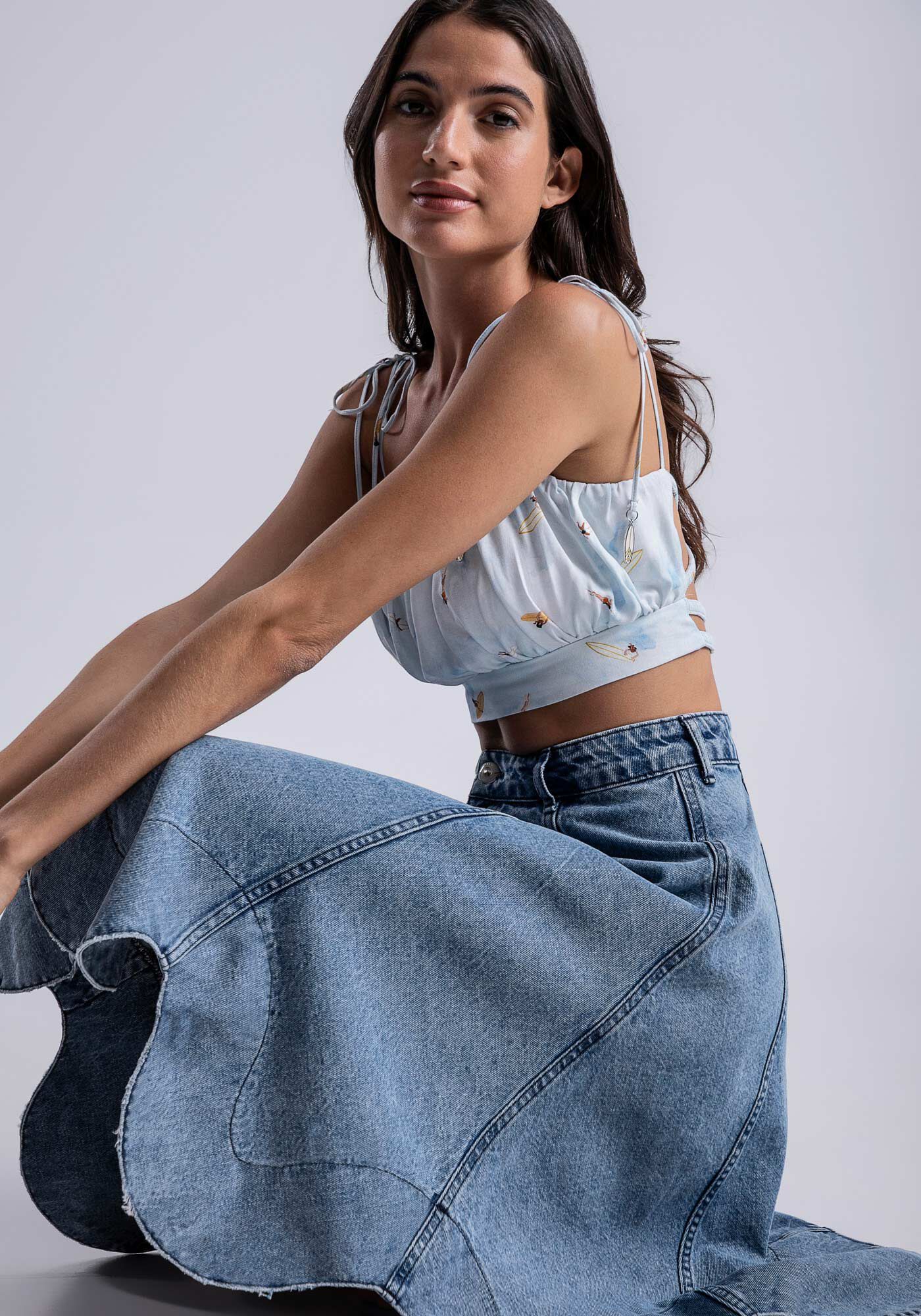 Fotos de saia jeans midi sale