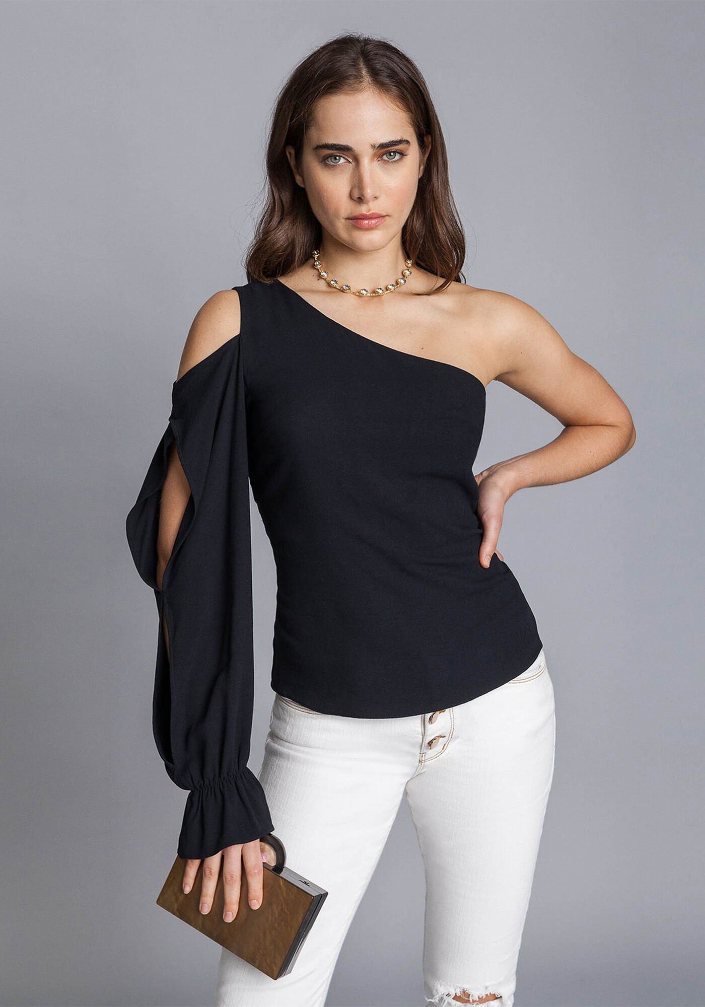 Blusa Um Ombro S&oacute; Manga Longa, , large.