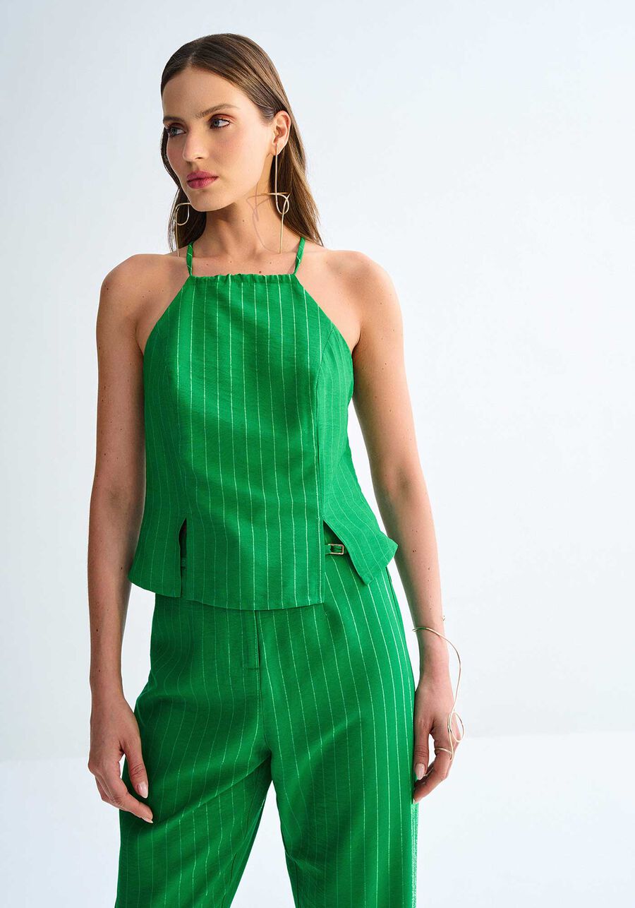 Blusa com Alças Alfaiataria Risca de Giz, VERDE MELISSA. Blusa com Alças Alfaiataria Risca de Giz, VERDE MELISSA, large.