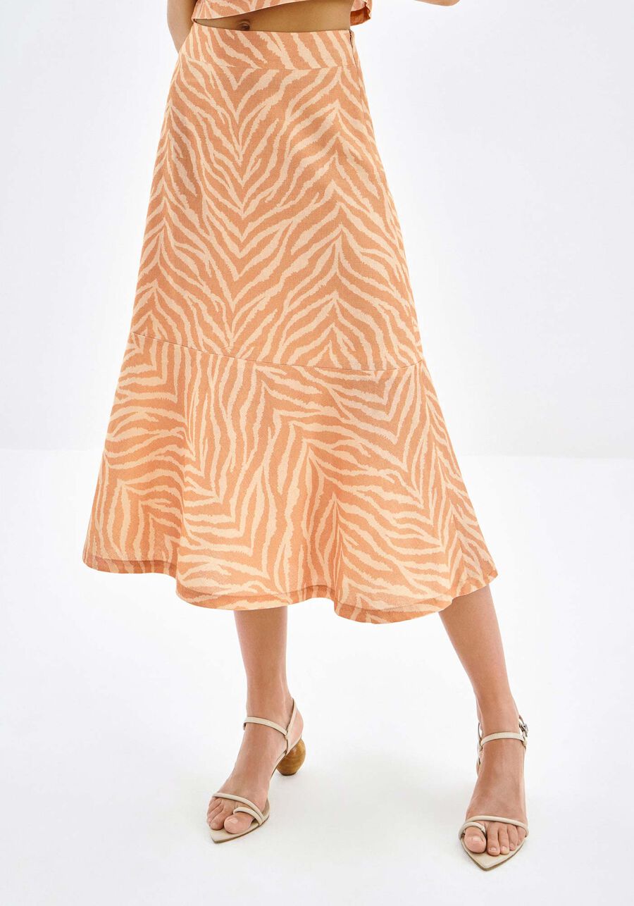 Saia Midi Evasê em Linho Estampada, . Saia Midi Evasê em Linho Estampada, , large.