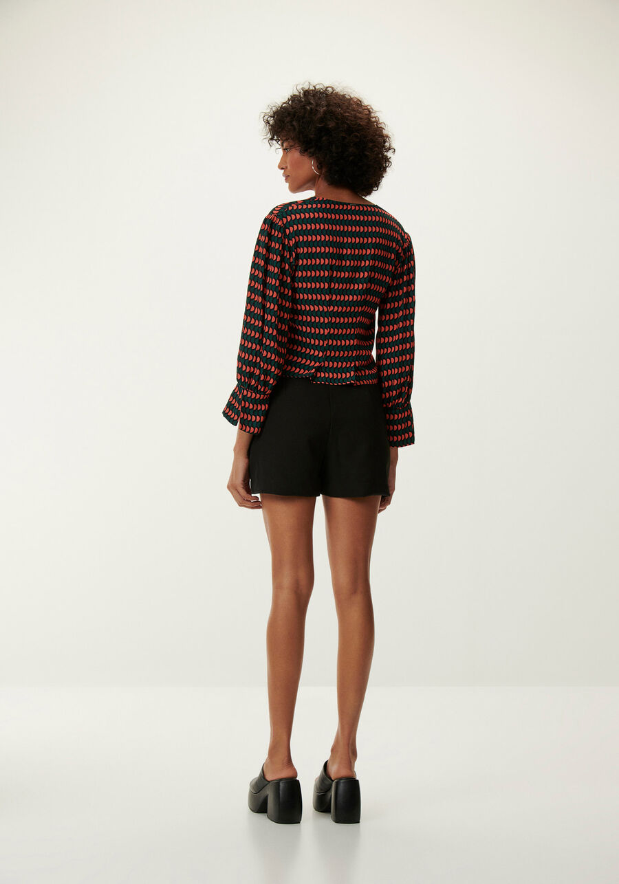 Blusa Manga 3/4 Bufante Estampada com Botões, . Blusa Manga 3/4 Bufante Estampada com Botões, , large.