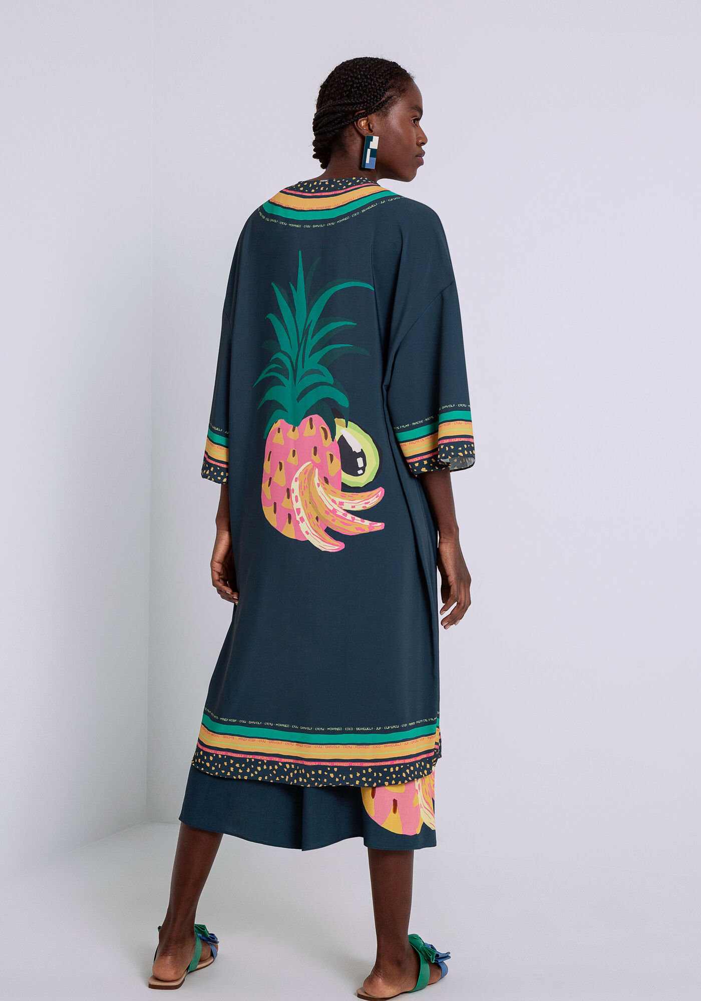 Kimono Longo em Viscose com Mangas 3/4, FRUTA DE PALMA, large.