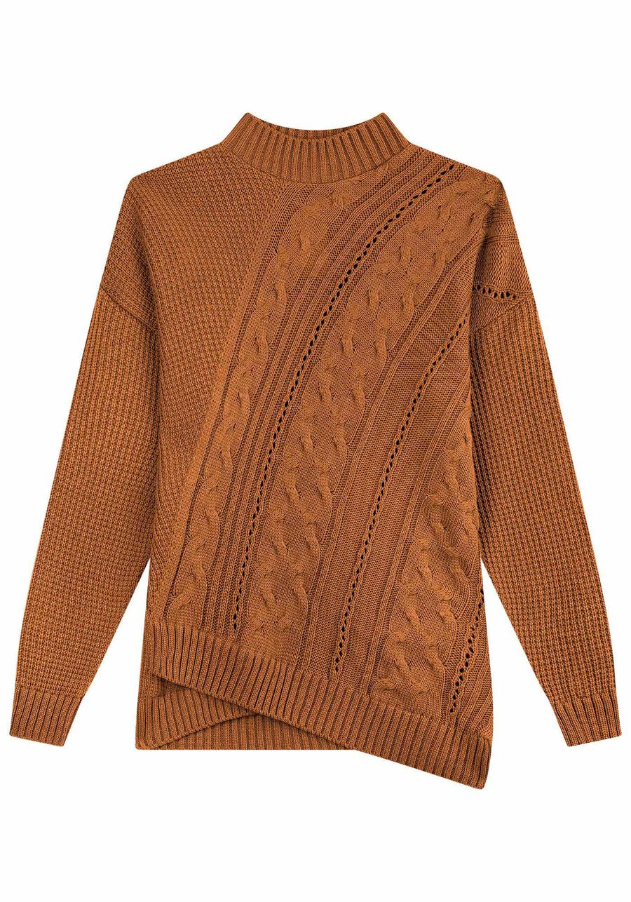 Blusão em Tricô Texturizado com Barra Transpassada, . Blusão em Tricô Texturizado com Barra Transpassada, , large.