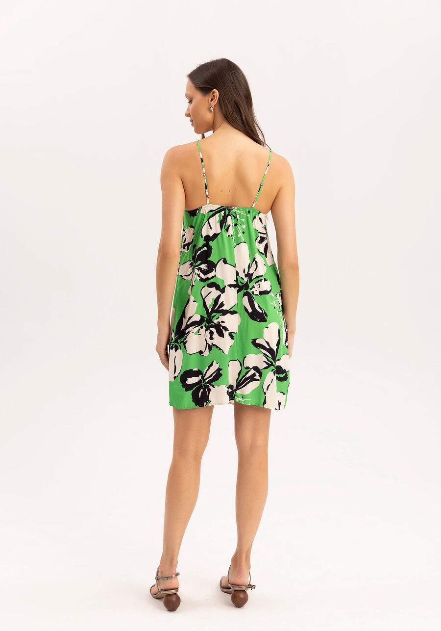 Vestido Curto Halter Neck em Viscose Estampada, . Vestido Curto Halter Neck em Viscose Estampada, , large.