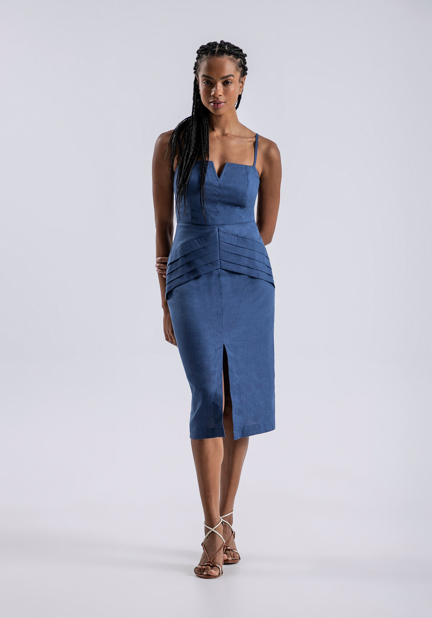 Vestido de shop linho azul marinho
