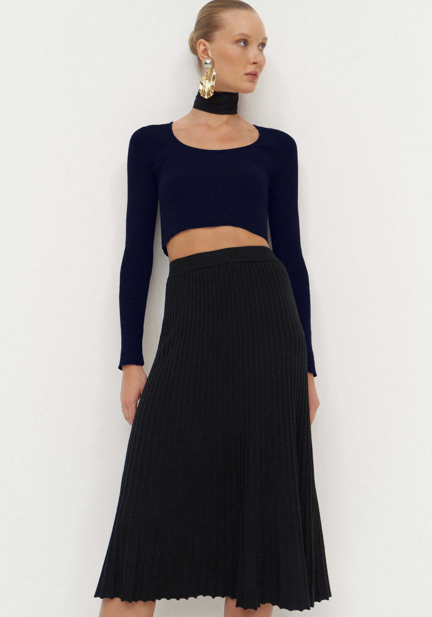 Saia Midi em Tric&ocirc; Plissada, , large.