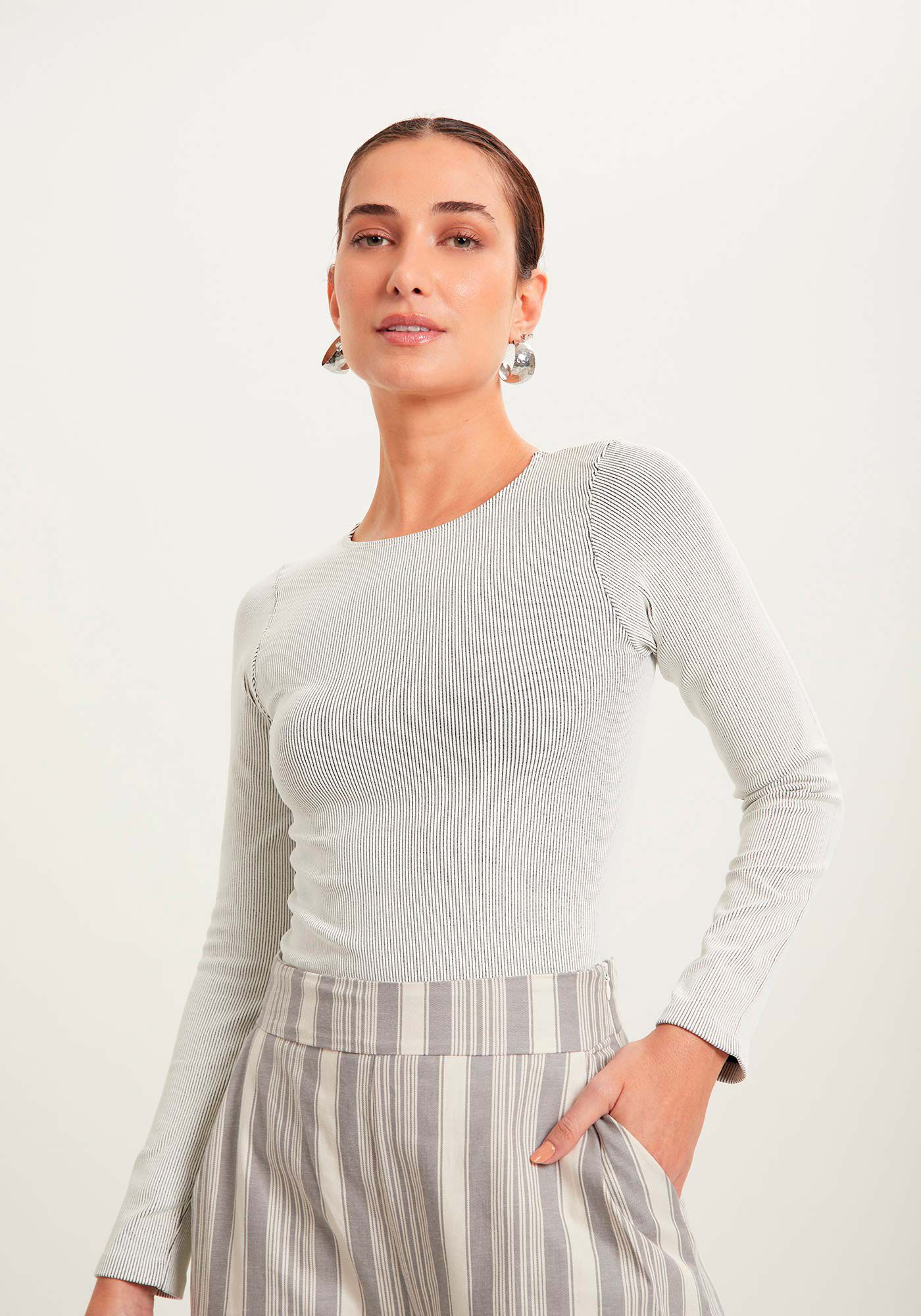 Blusa B&aacute;sica De Mangas Longas Seamless, , large.