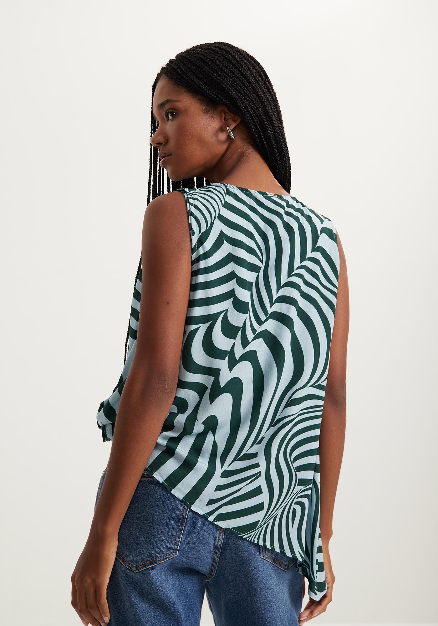 Blusa Estampada Sem Mangas Com Modelagem Assim&eacute;trica, , large.