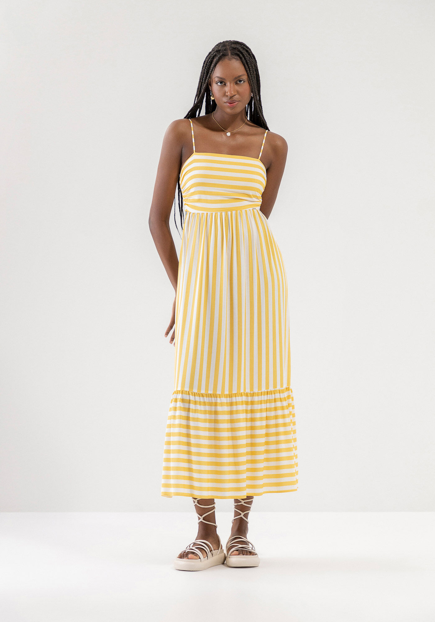 Vestido midi amarelo estampado clearance