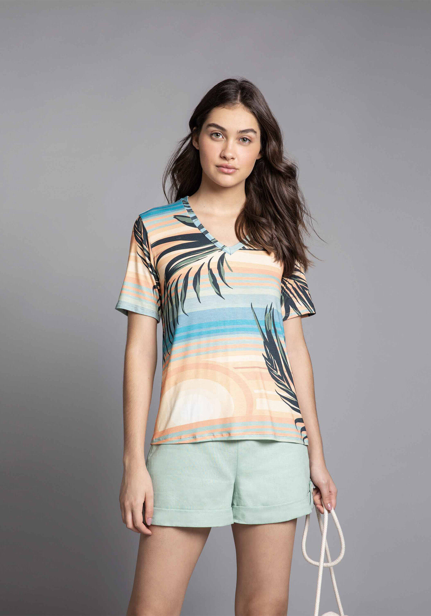 Blusa Decote V Estampa Vivid, , large.