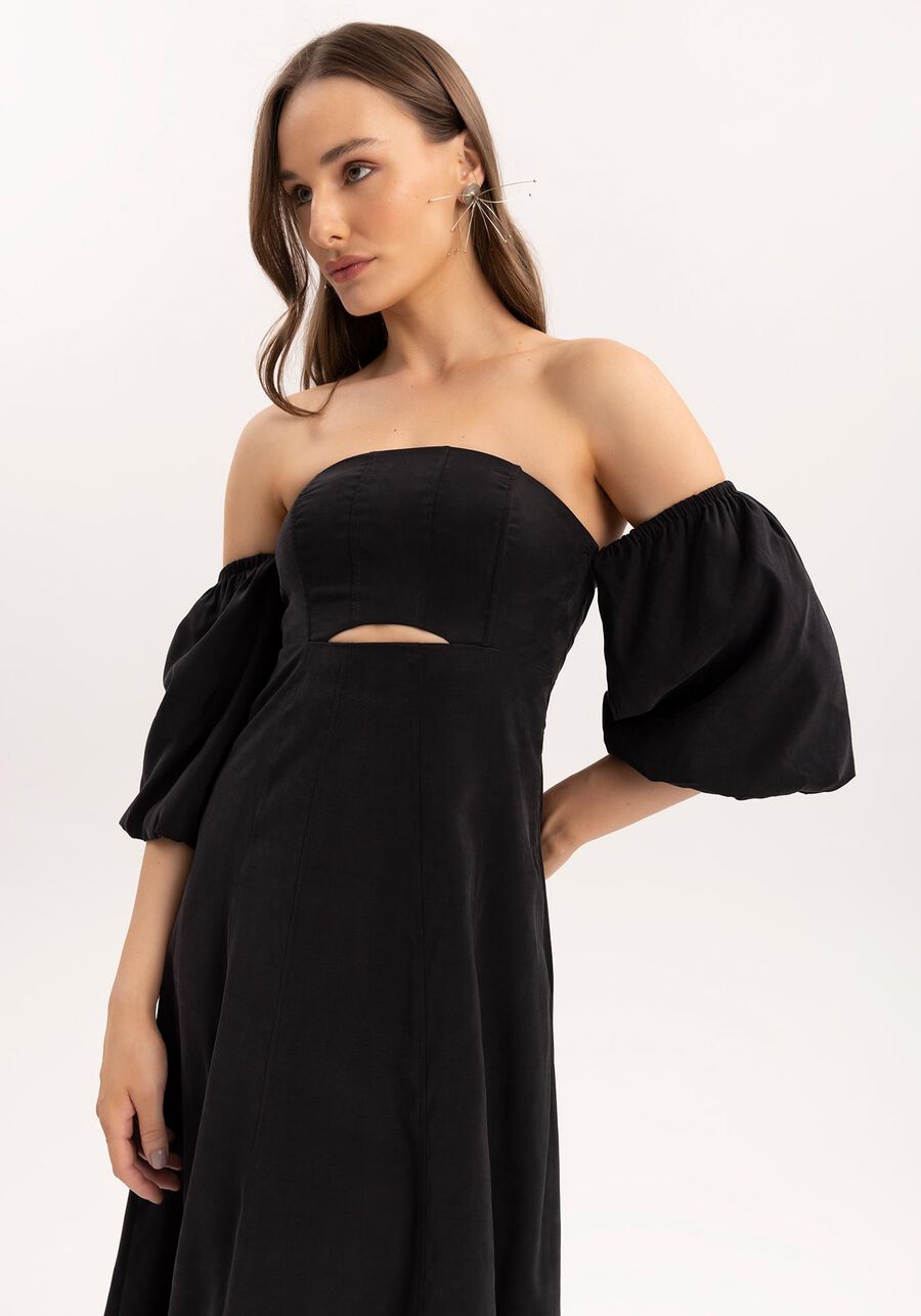 Vestido Midi Ombro a Ombro com Manga Bufante, . Vestido Midi Ombro a Ombro com Manga Bufante, , large.