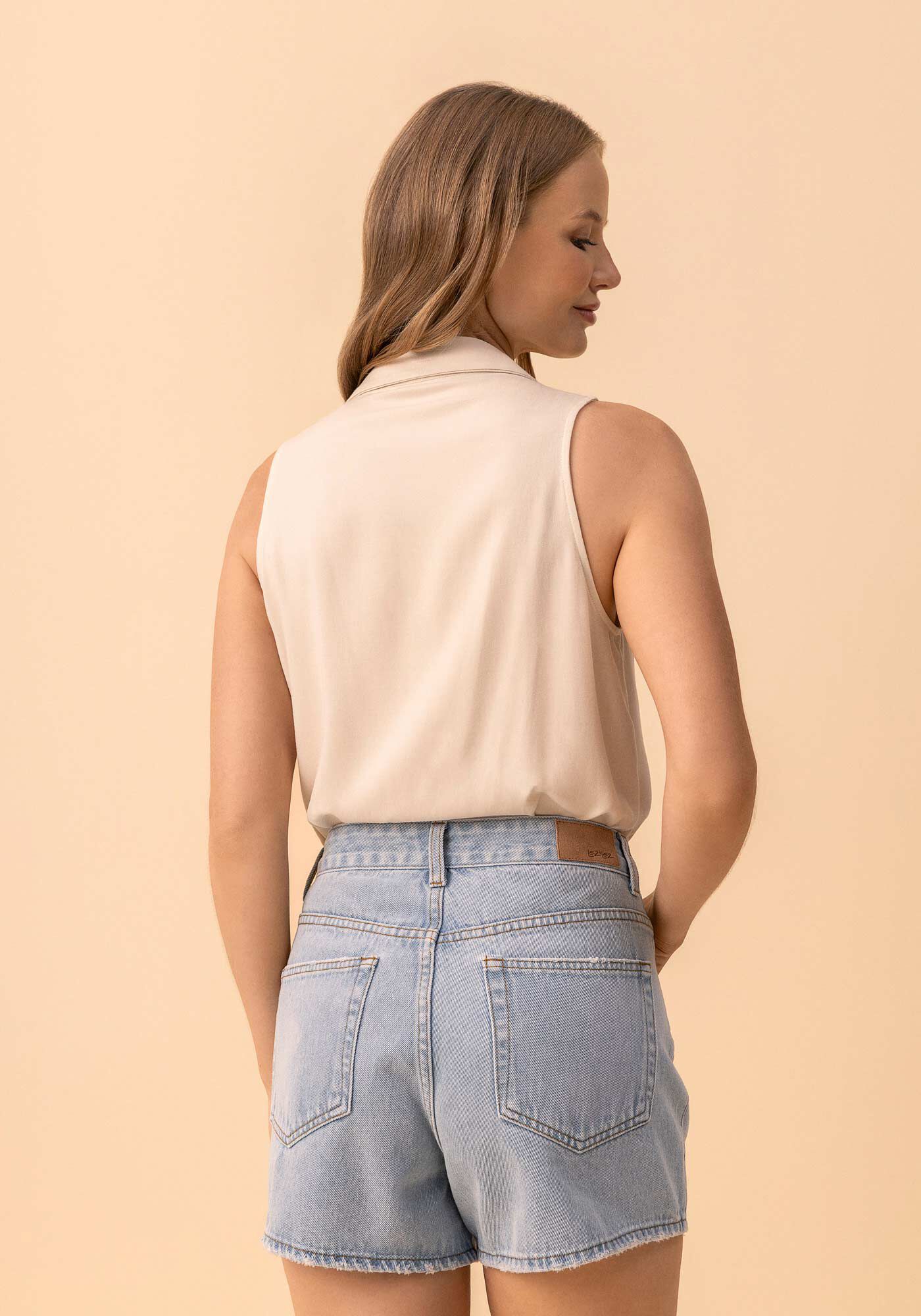 Shorts Jeans Boyfriend Com Cintura M&eacute;dia E Bolsos, JEANS, large.