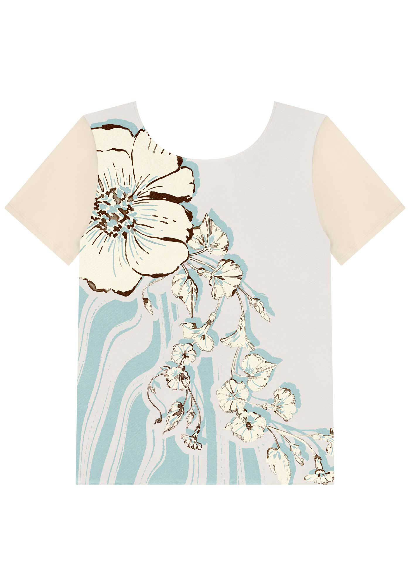 Blusa De Mangas Curtas Com Decote Redondo E Frente Estampada, , large.