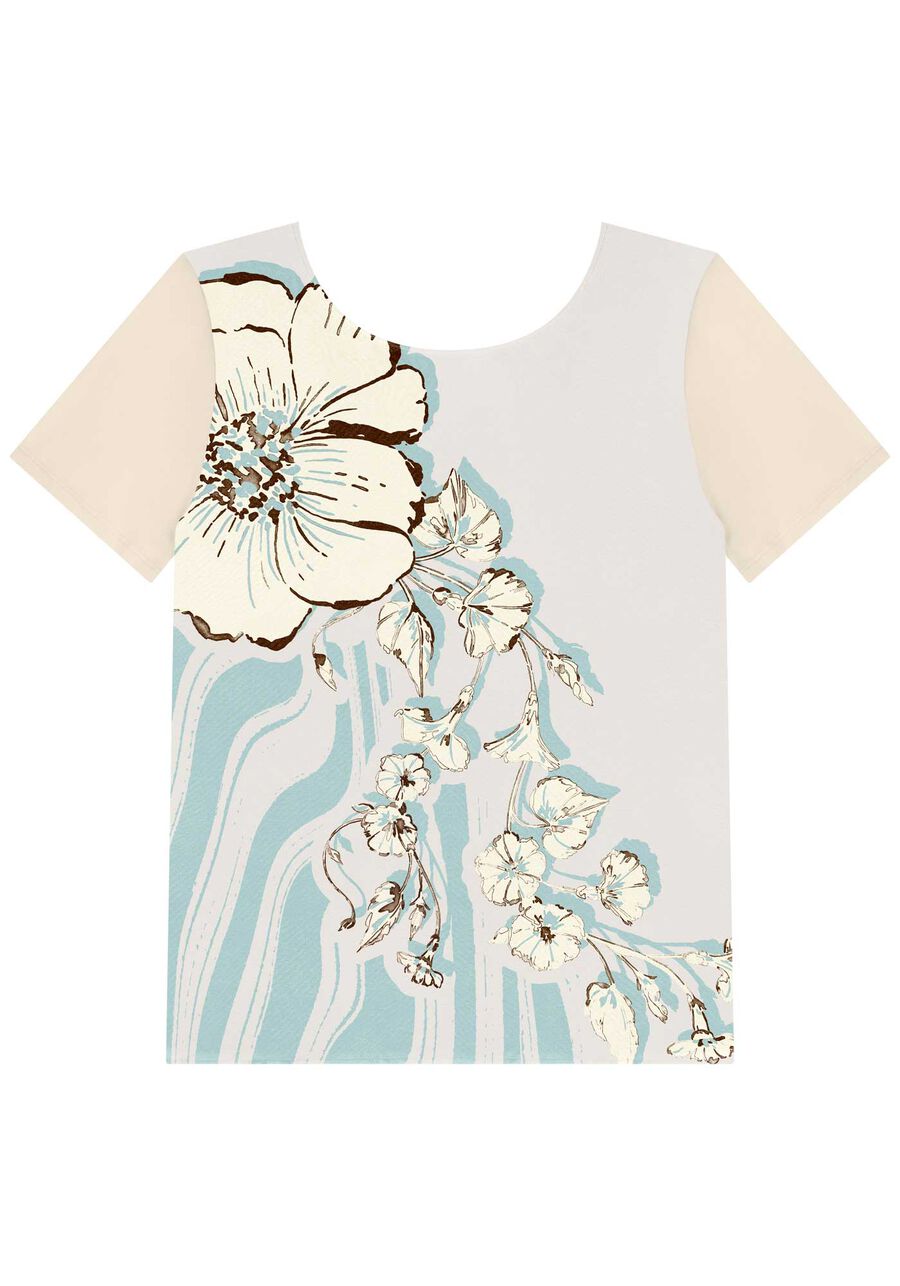 Blusa De Mangas Curtas Com Decote Redondo E Frente Estampada, . Blusa De Mangas Curtas Com Decote Redondo E Frente Estampada, , large.