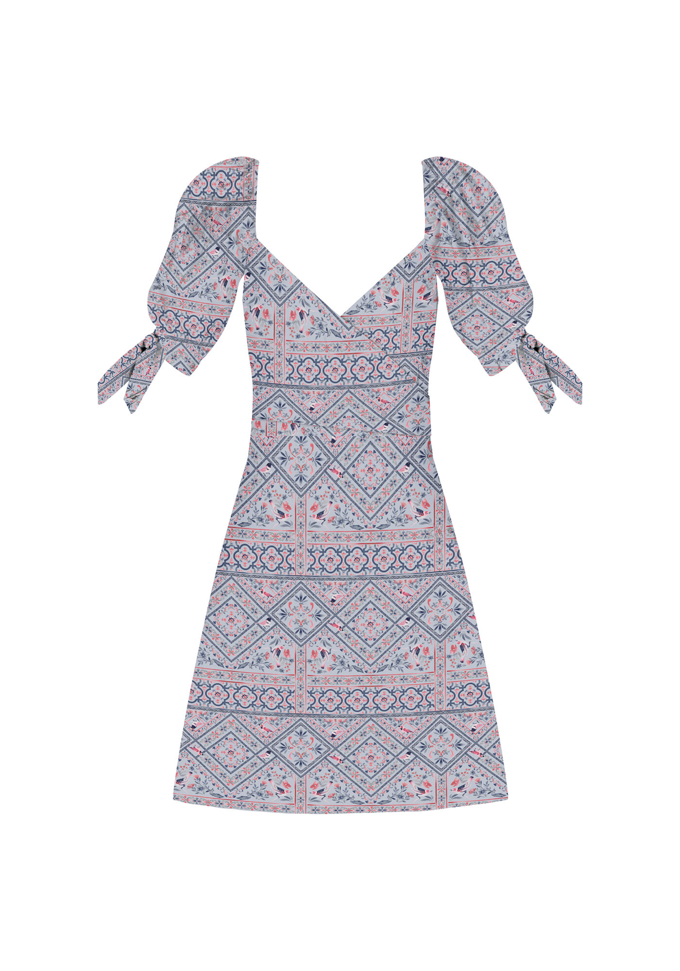 Vestido Curto Manga Bufante Estampado, SERENA, large.