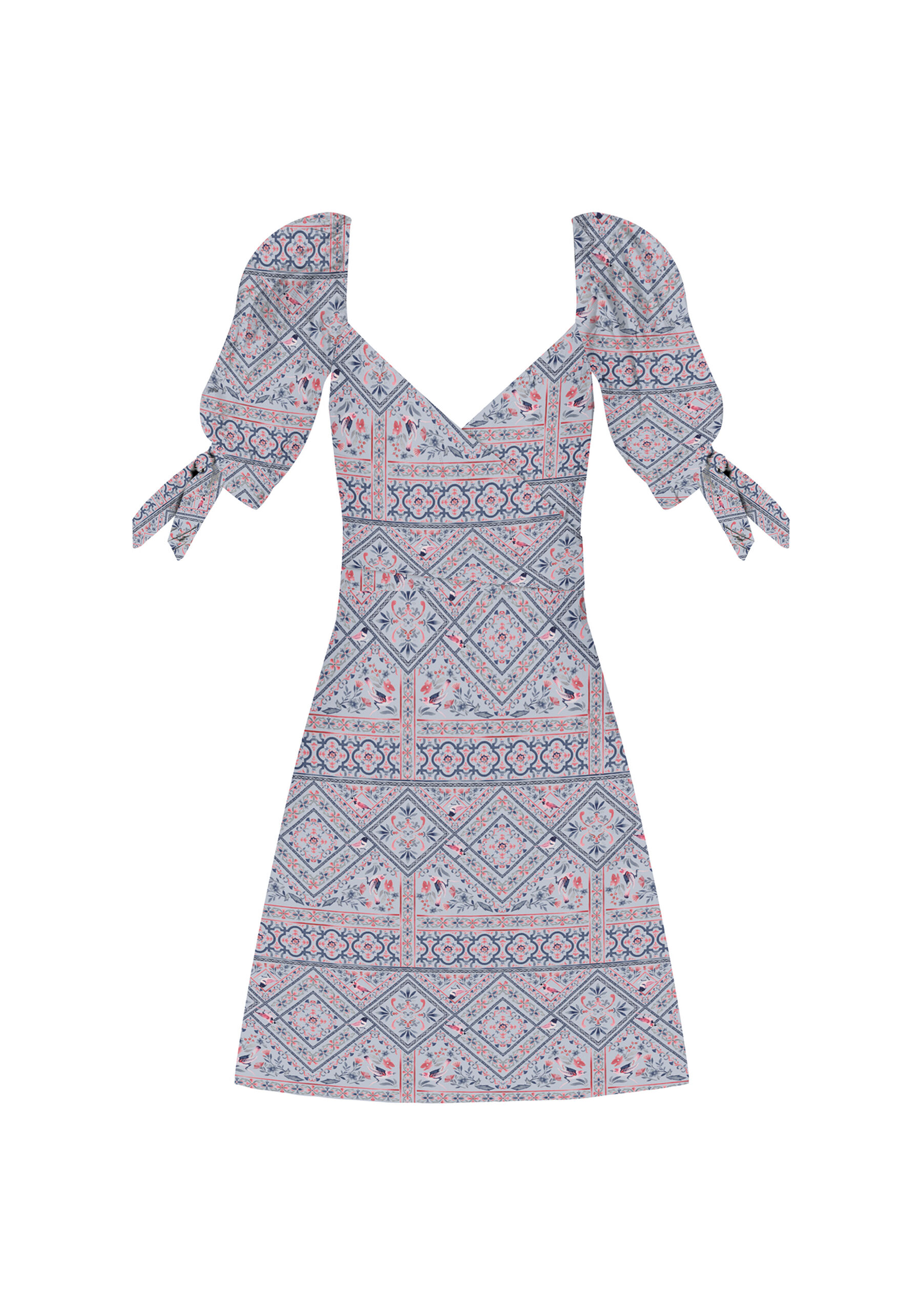 Vestido Curto Manga Bufante Estampado, SERENA. Vestido Curto Manga Bufante Estampado, SERENA, large.
